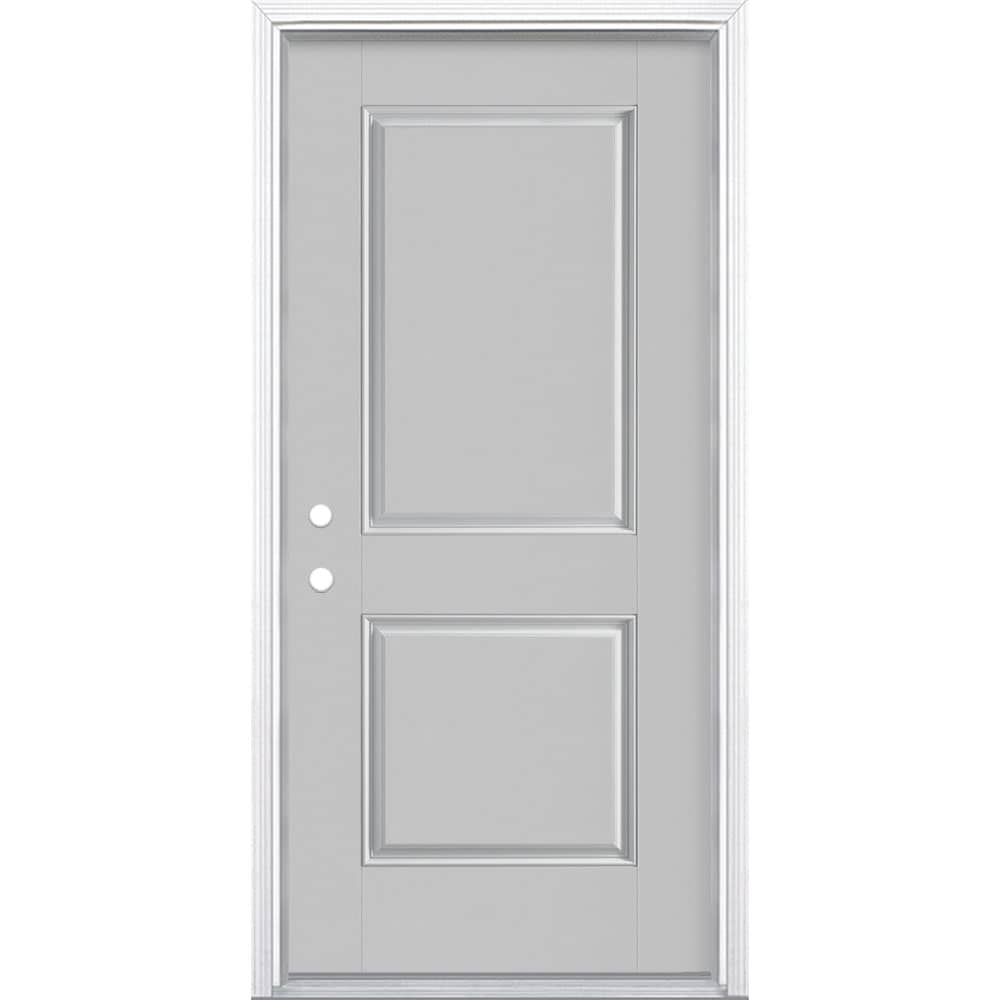 Masonite 1218164 36-in x 80-in x 4-9/16-in Fiberglass No glass Right-hand inswing Infinity Gray Painted Prehung Front Door with Brickmould Insulating core