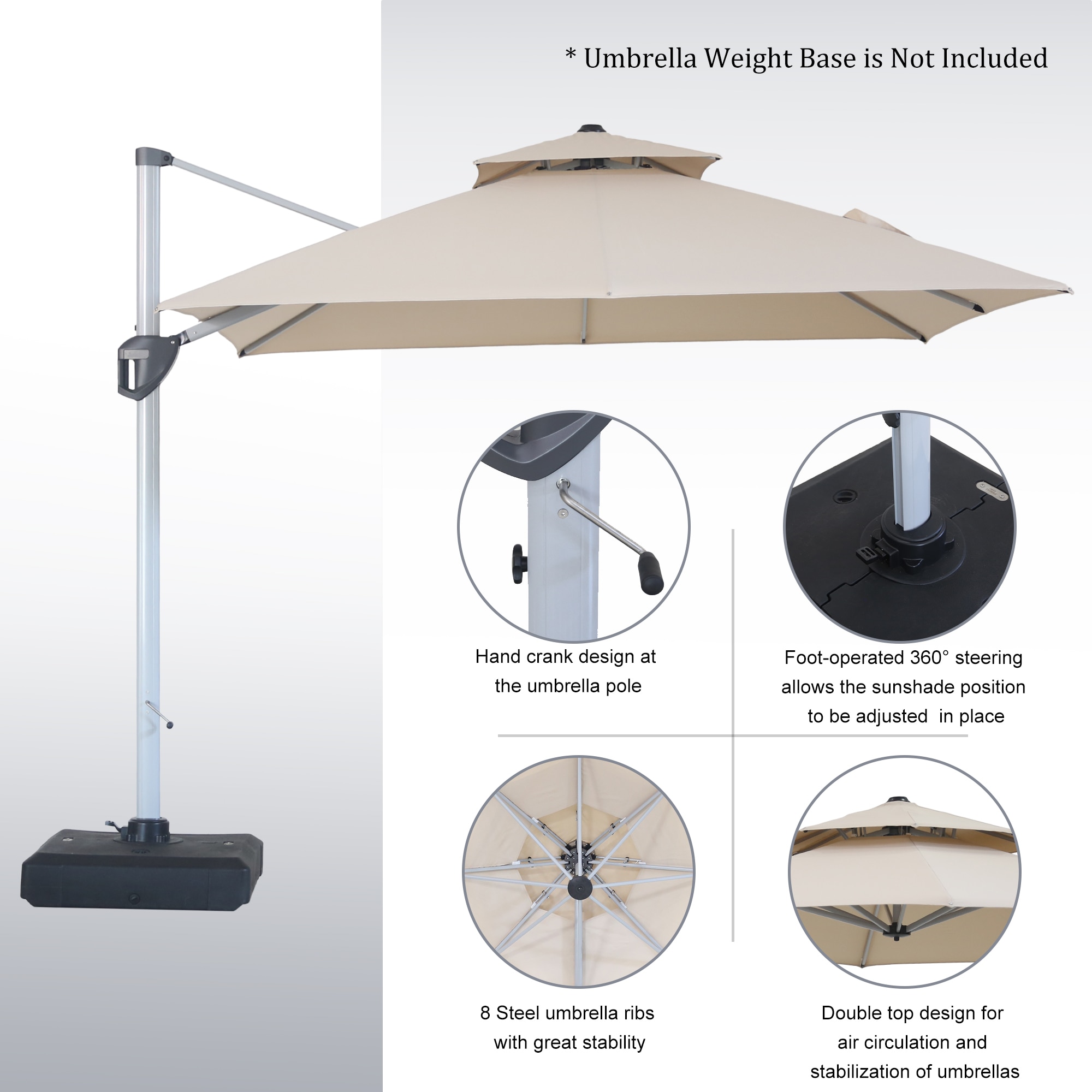 Clihome 10-ft Steel Beige Cantilever Patio Umbrella TD1000005 at Lowes.com