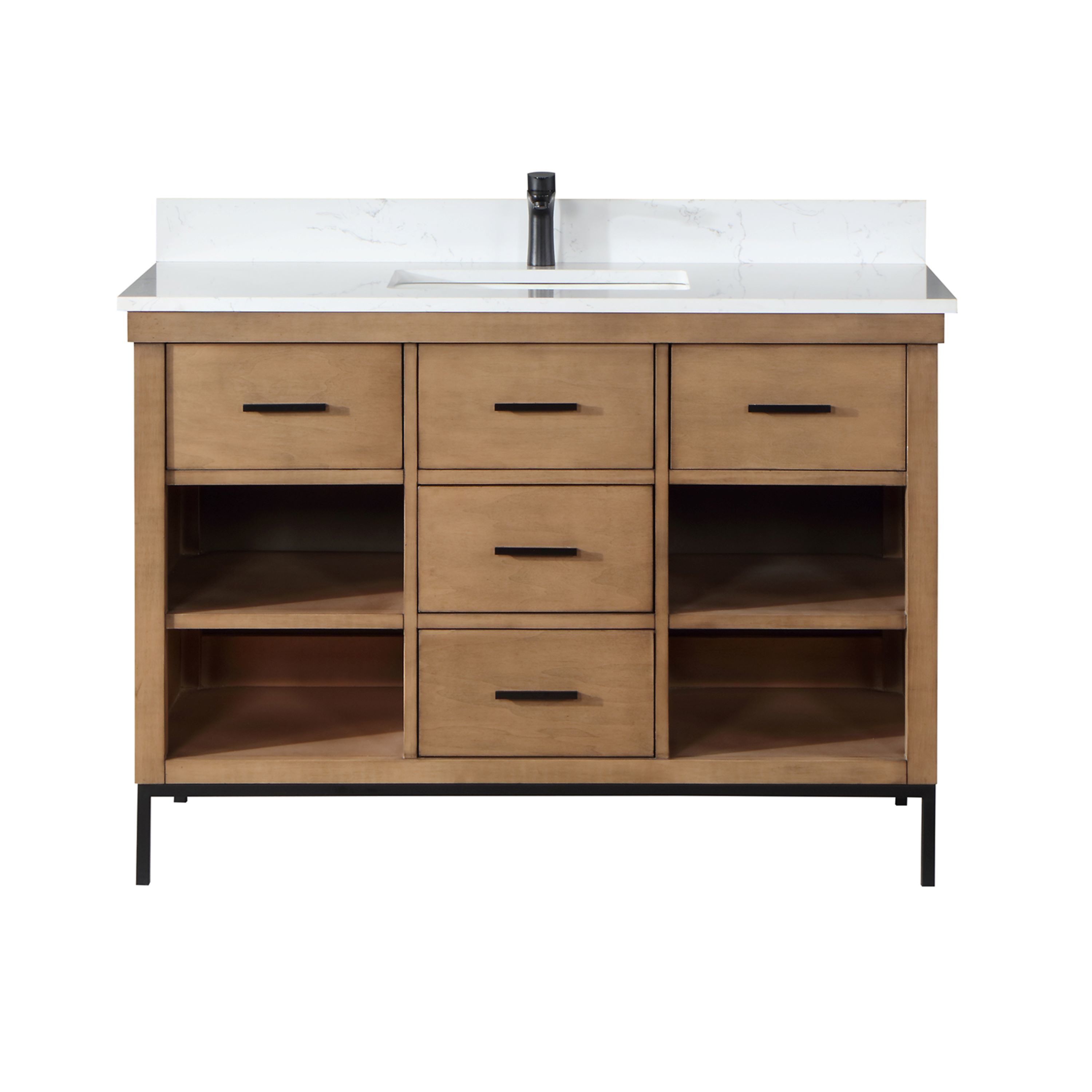 Kesia 48" Brown Pine Single Bathroom Vanity with White Stone Countertop