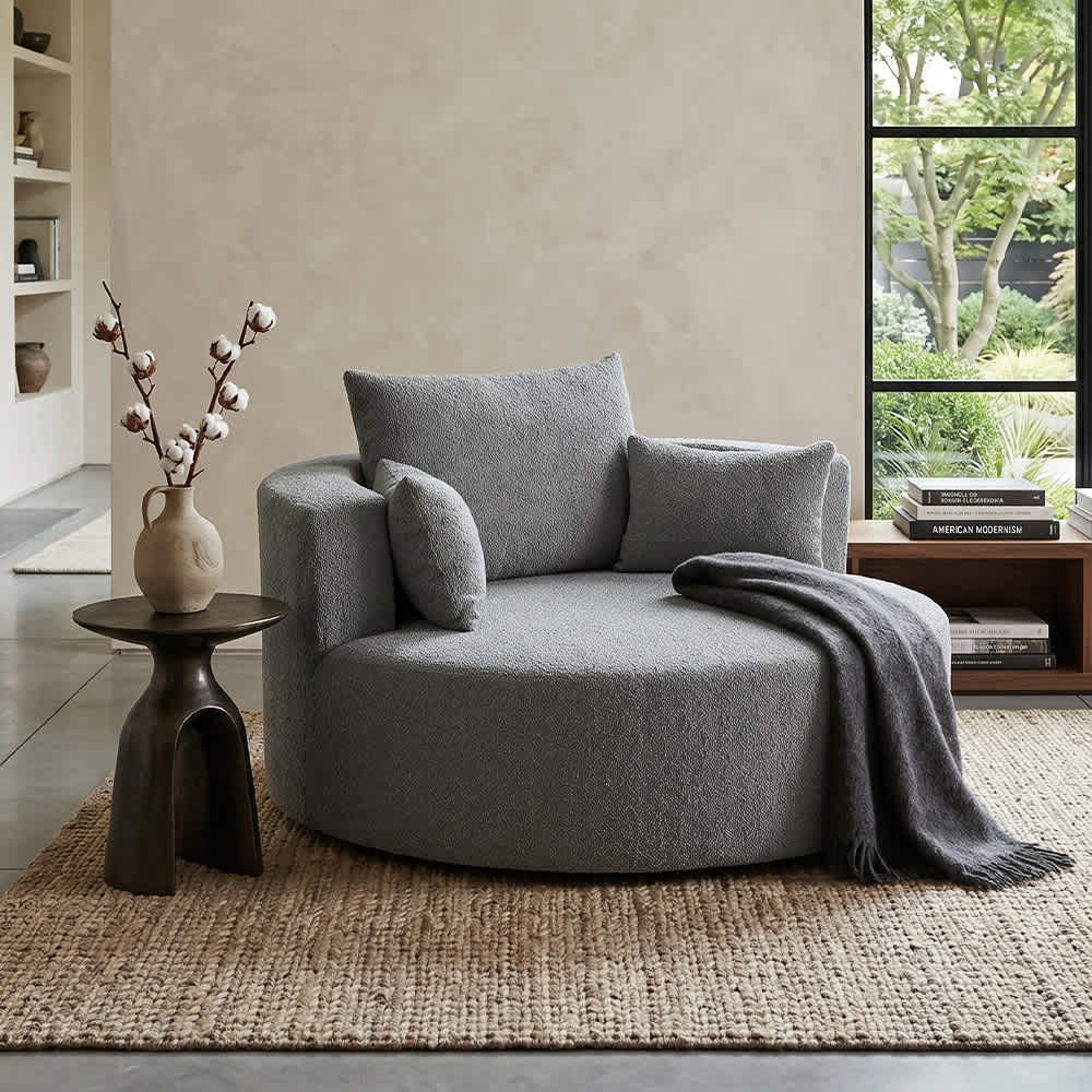 Coolbibila Gray Chenille Swivel Barrel Accent Chair Lounge Sofa Chair with 360 Degree Base for Living Room
