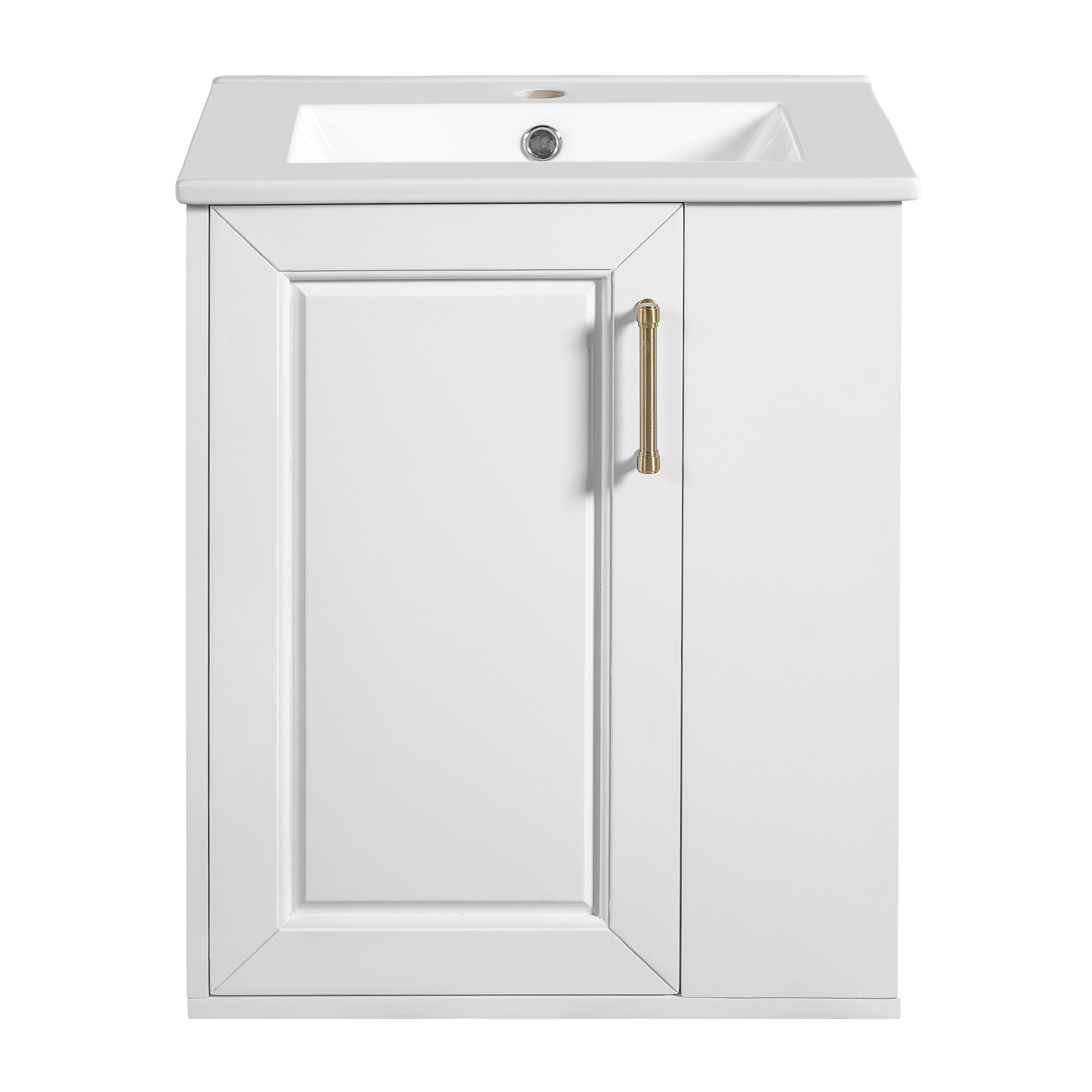 Boyel Living 20 Inch Wall Mounted Bathroom Vanity with Ceramic Sink and Side Cabinet White