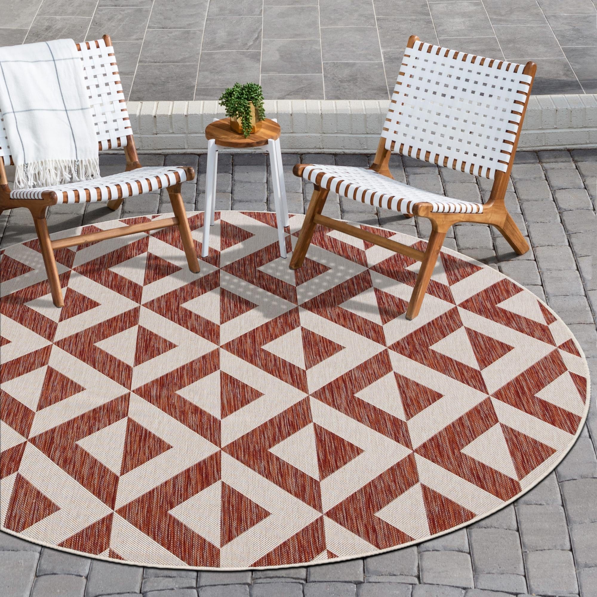 Unique Loom 3152511 Jill Zarin Outdoor 4 x 4 (ft) Loomed Polypropylene Rust Red Round Indoor/Outdoor Geometric Area rug