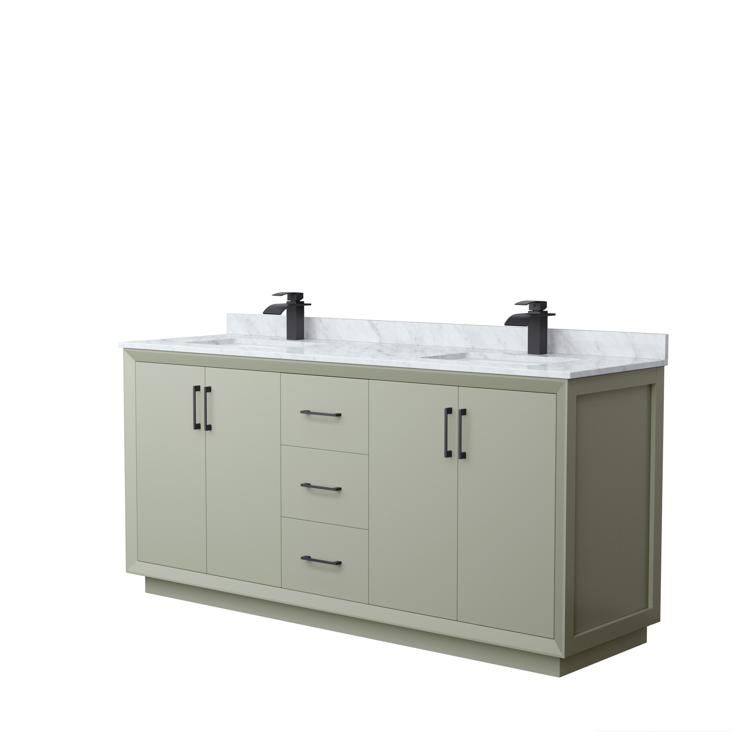Wyndham Collection WCF414172DLBCMUNSMXX Strada 72-in Light Green with Matte Black Trim Undermount Double Sink Bathroom Vanity with White Carrara Marble Natural Marble Top