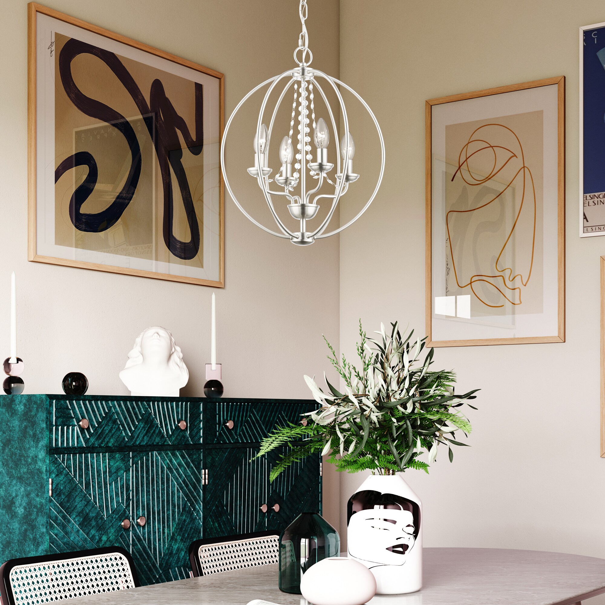 Arabella Brushed Nickel and Crystal 4-Light Chandelier