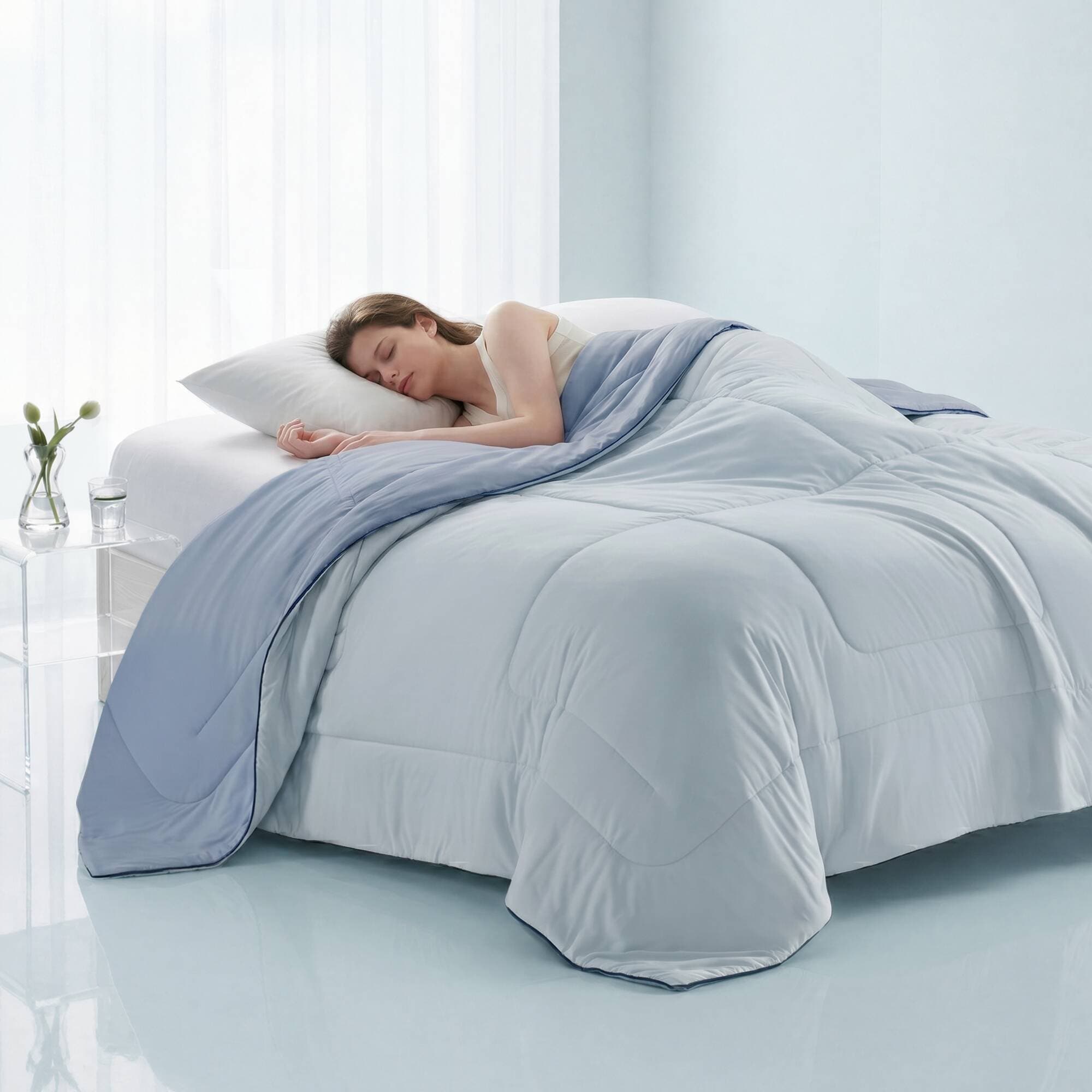Roomfitters  King Down Alternative Comforter Reversible Lightweight Warm Bedding Light Blue