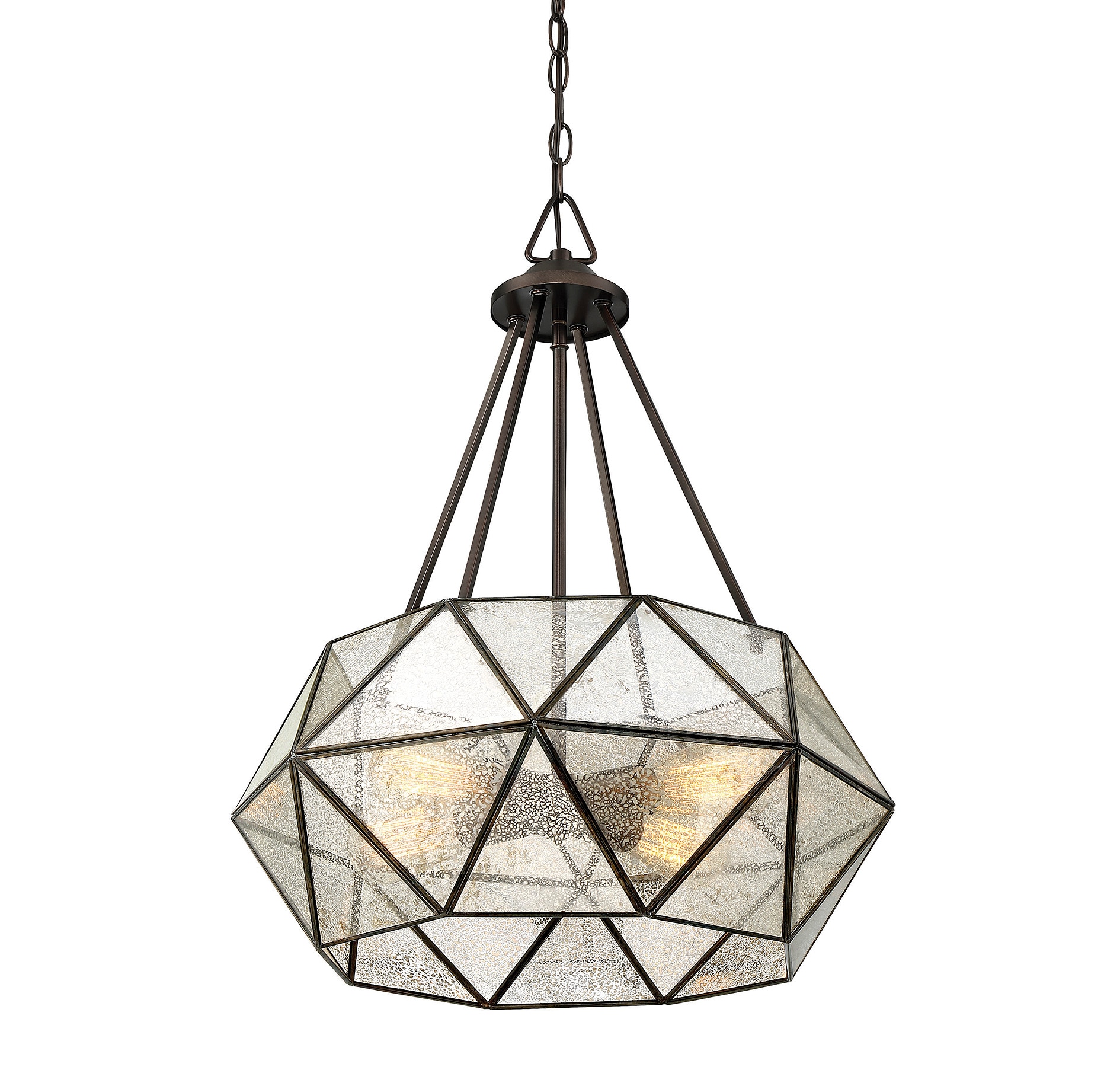 Tartan Geometric 20" Mercury Glass Pendant in Oiled Burnished Bronze