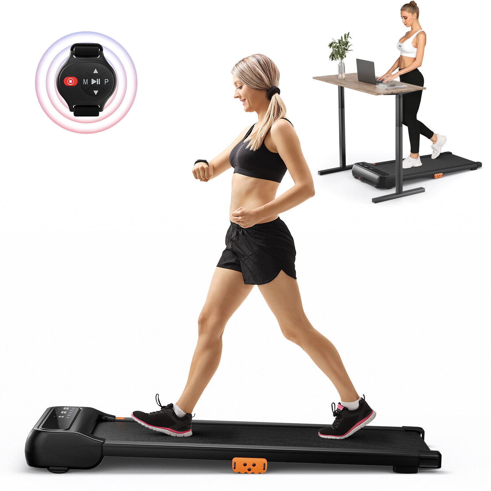 Slickblue D-CO-SU40183PS Under Desk Walking Pad Treadmill 12 Preset Programs with 3 Countdown Modes for Home or Office Walking and Light Jogging- Black