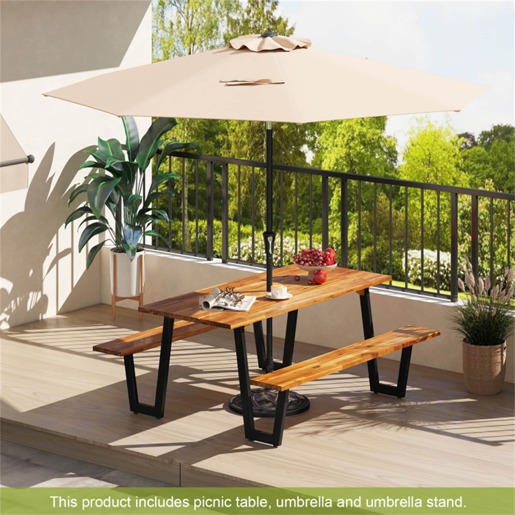 BABOOM BOM-1601-33-CO 70-in Brown wood Rectangle Picnic Table