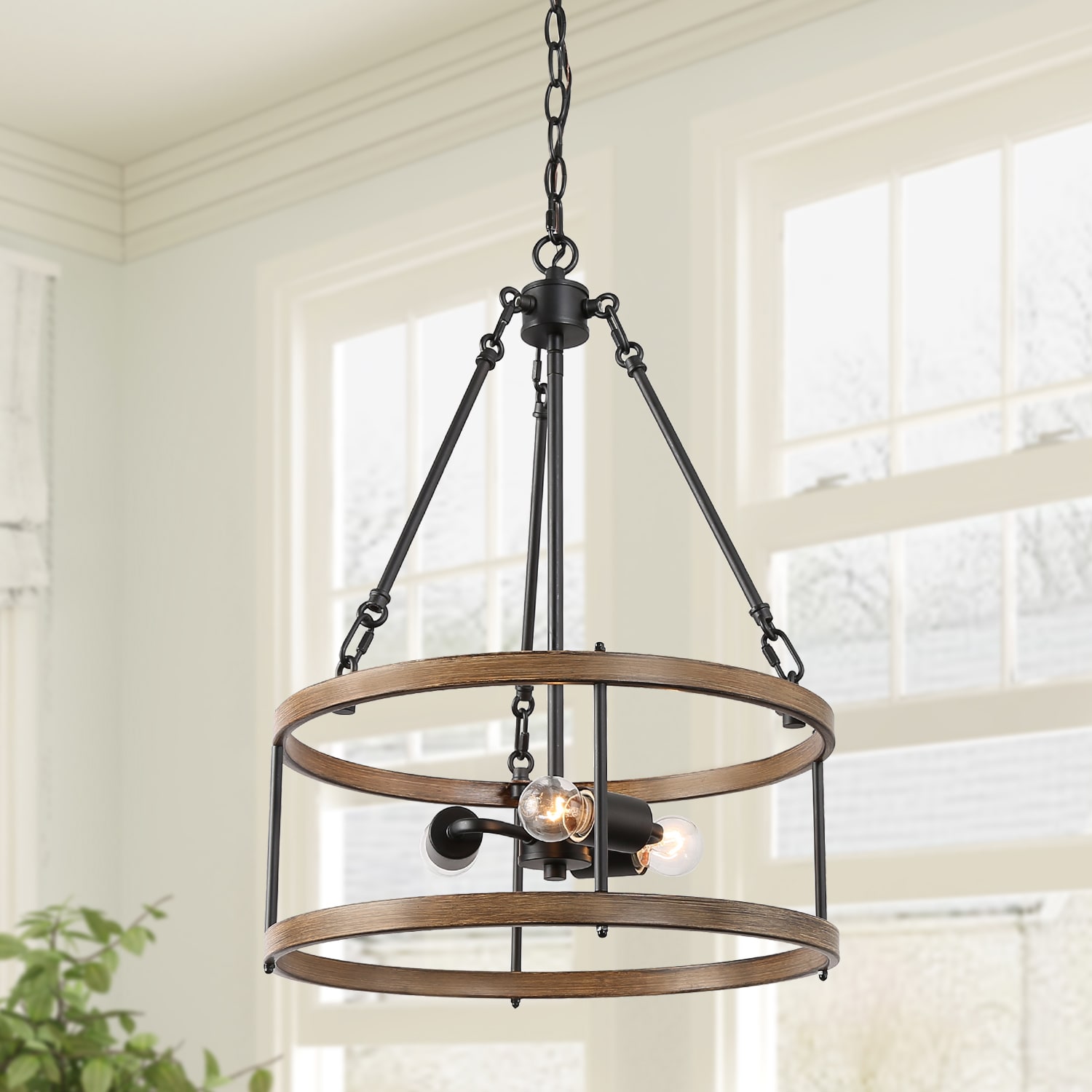 LNC AFEFNILWS3525Z6 Martin 4 -Light Matte Black Farmhouse Cage For Use in Bedrooms, Dining Rooms, Foyers, Kitchens, Living Rooms Chandelier