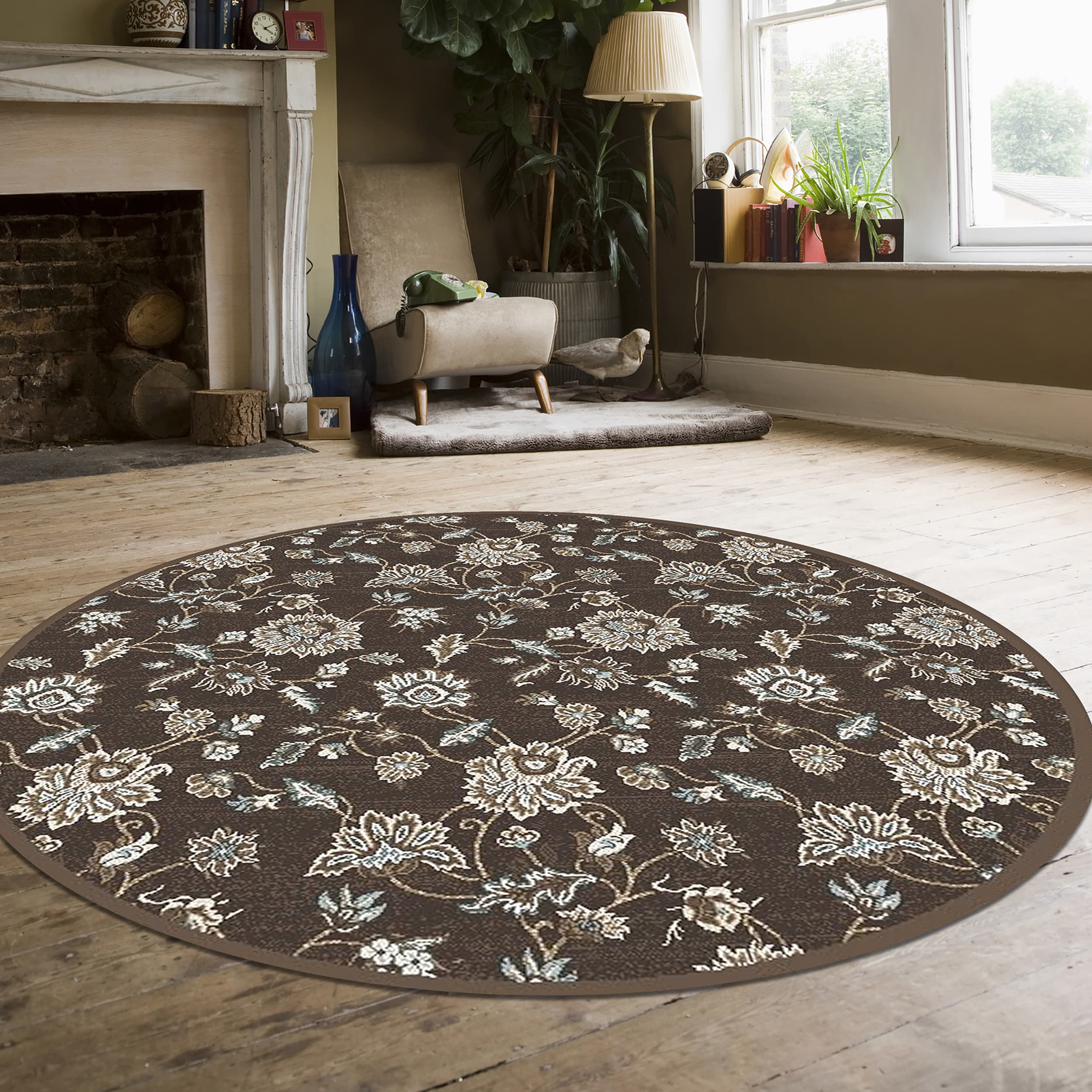 Radici USA 3475/0044/BROWN Pisa 5 x 5 (ft) Polypropylene Brown Round Indoor Floral/Botanical Oriental Area rug
