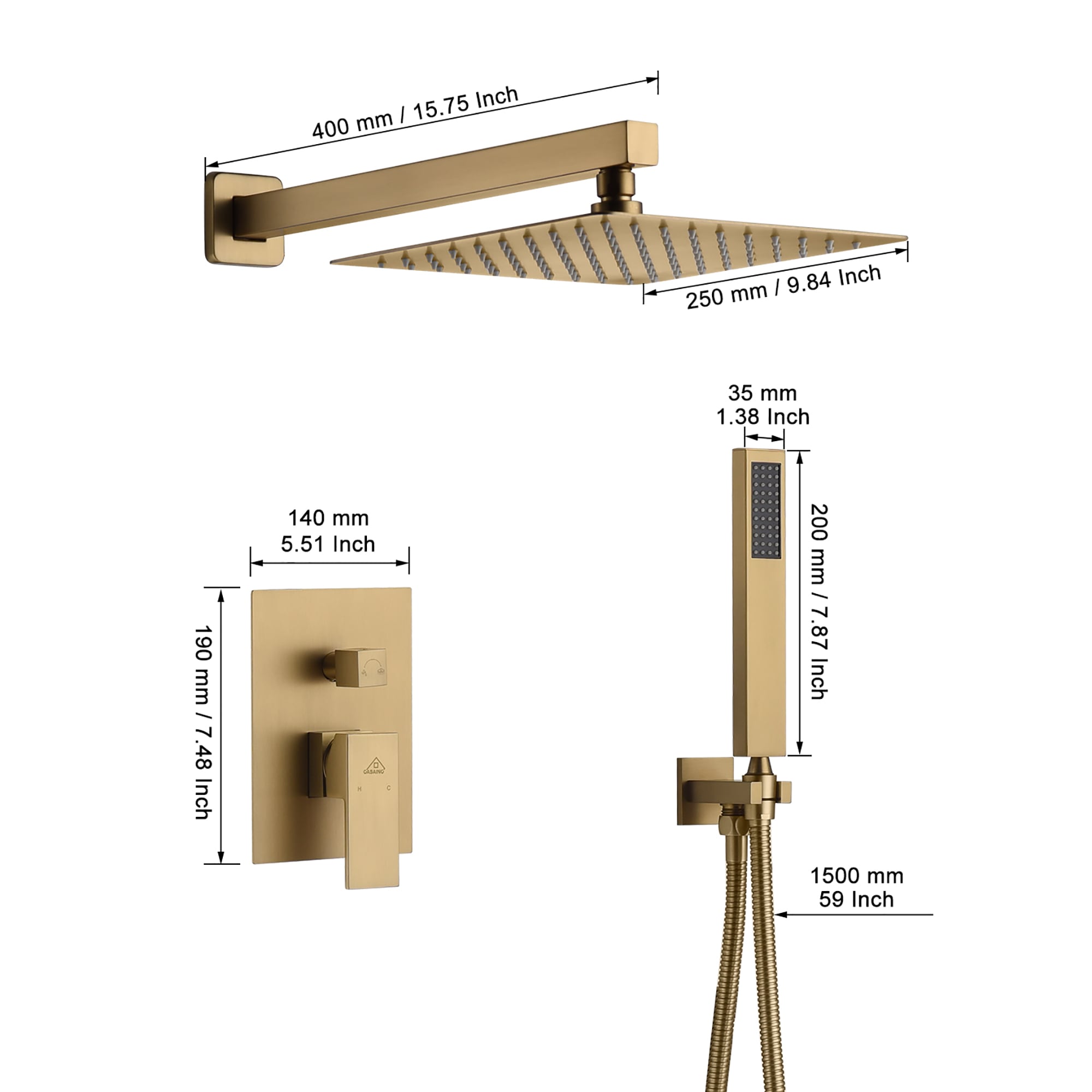 CASAINC M6066-A-10-BG Showerhead-Bar-Panels - View #9