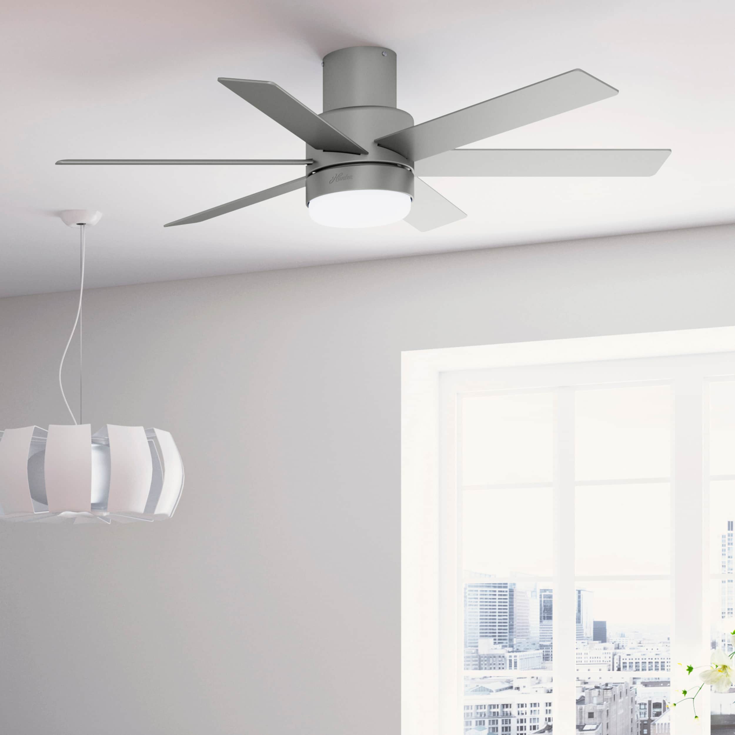 Hunter 51278 Marshal 52-in Quartz Grey Indoor Flush Mount Ceiling Fan with Light and Remote (6-Blade)