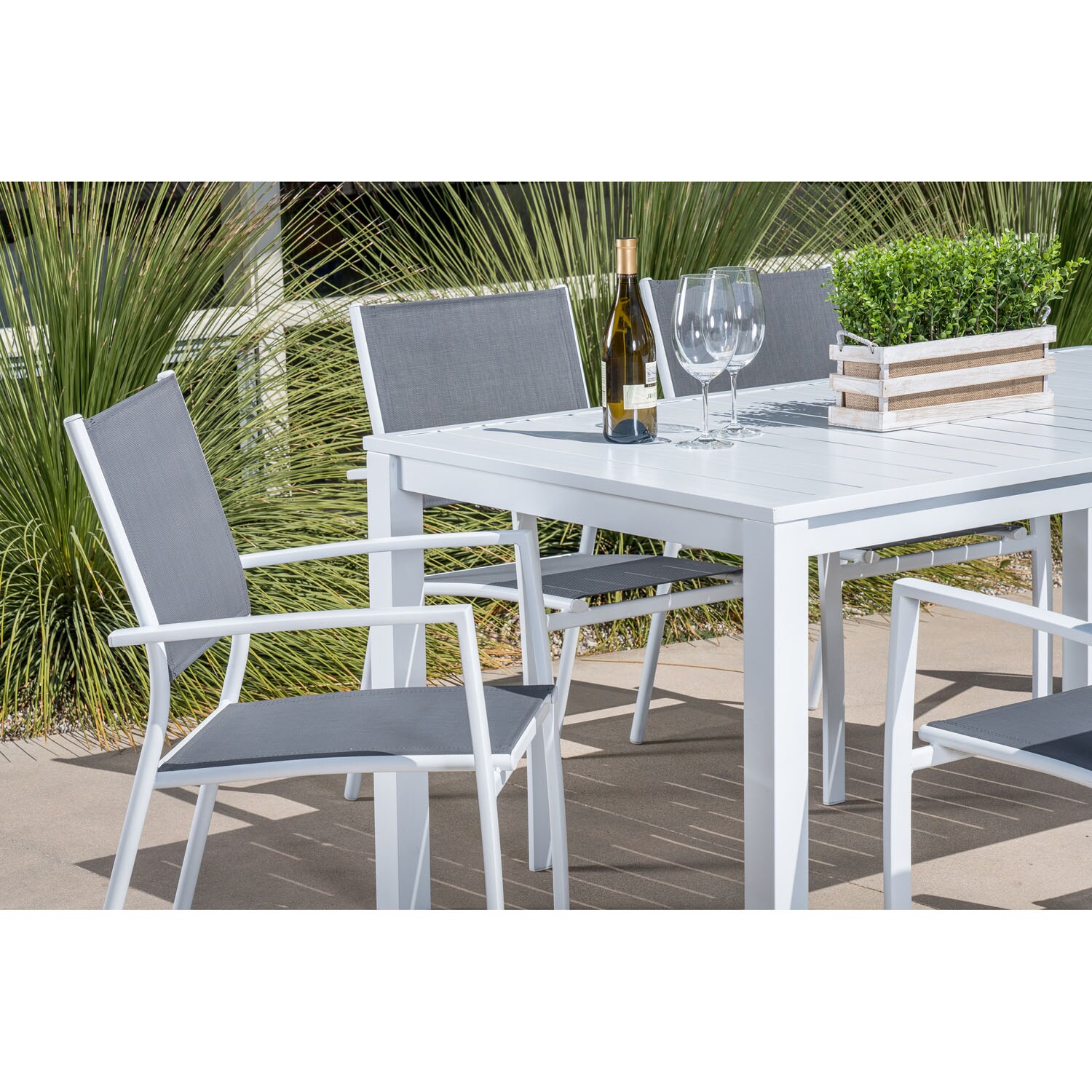 Harper White Aluminum 6-Person Outdoor Dining Set with Sling Chairs