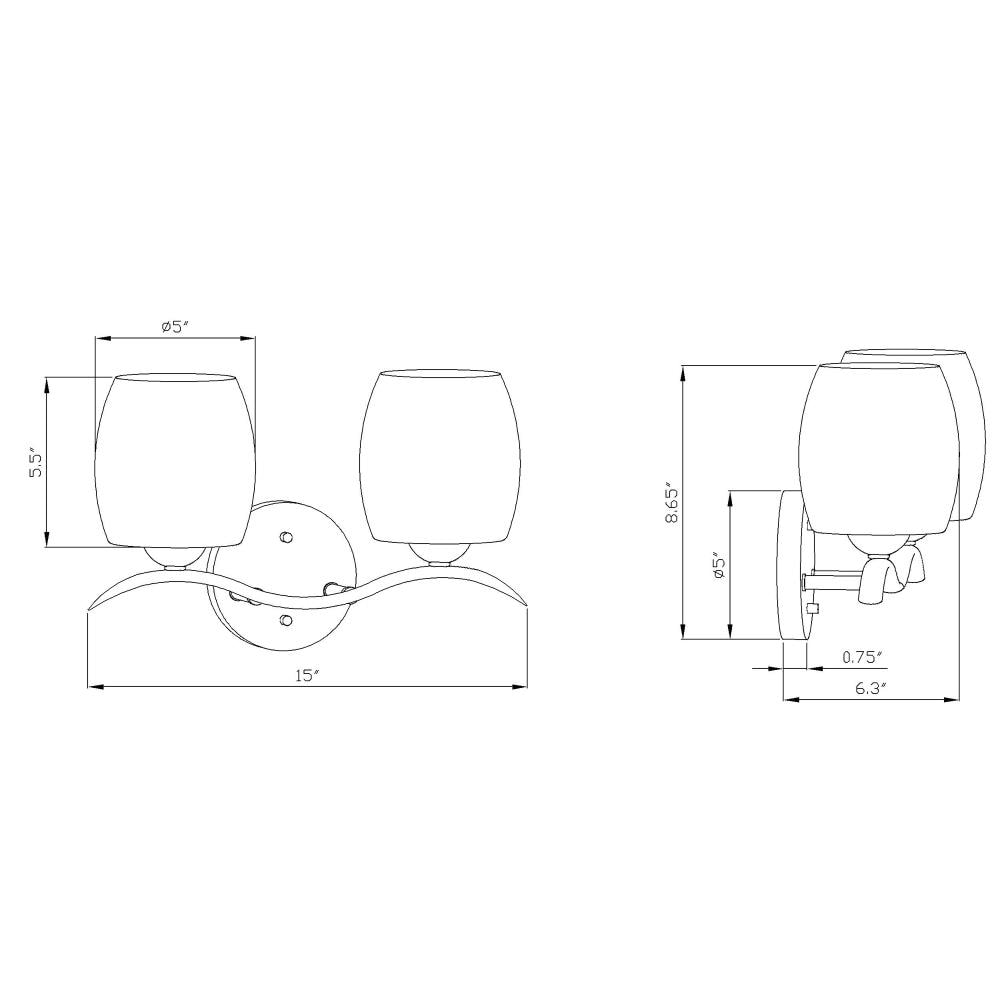 Maria Brushed Nickel 2-Light Bath Vanity with Satin Opal Glass Shades