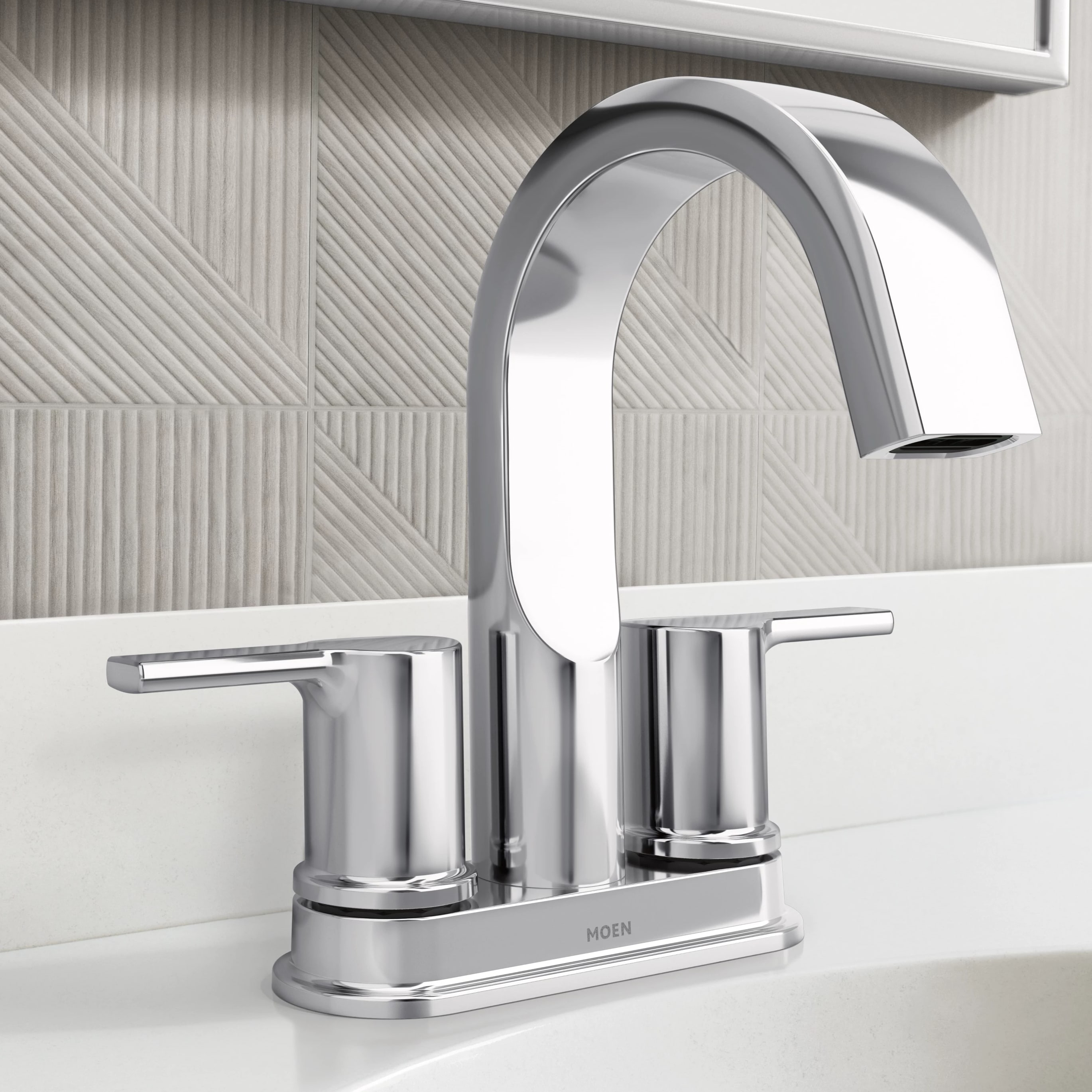 Moen - Avri Chrome 4-in centerset 2-handle WaterSense High-arc Bathroom Sink Faucet with Drain