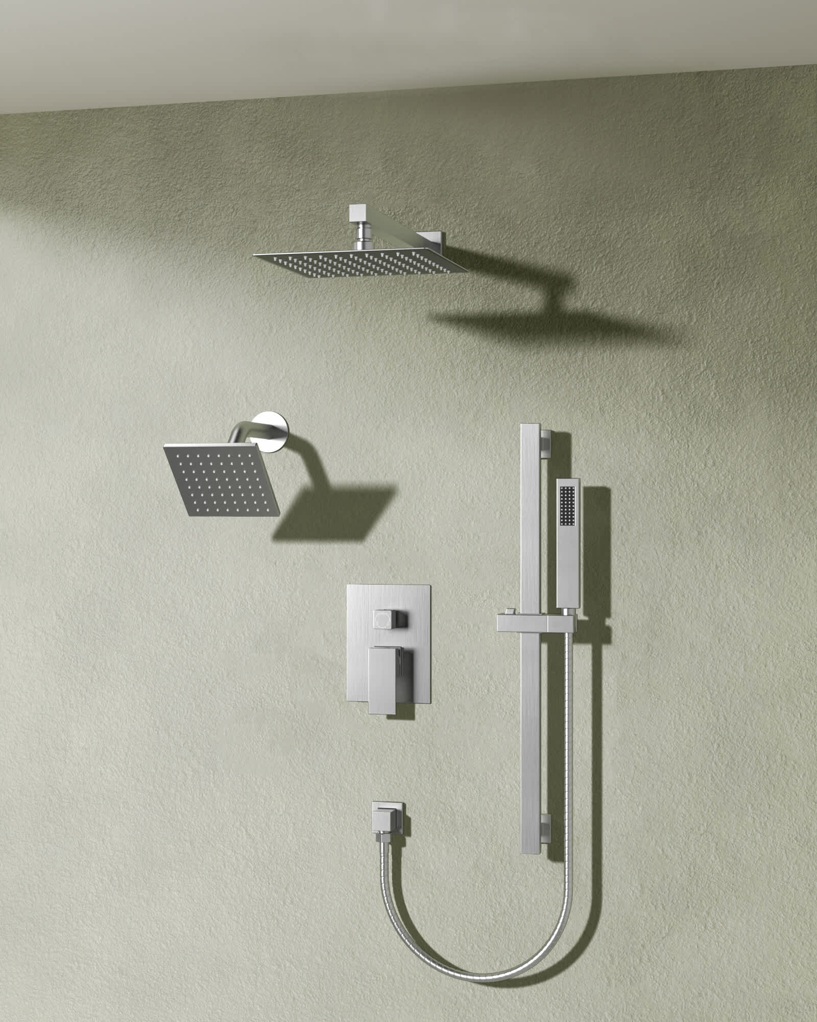 EVERSTEIN SFS-1059-NK10 DualCascade Pressure-Balanced Shower System with Dual Wall Mount Showerheads and Handheld Spray in Brushed Nickel
