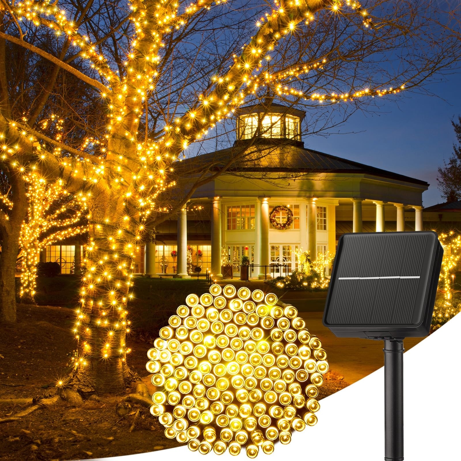 Anqtovp  Solar String Lights Outdoor 40 FT 100 LED Warm White 8 Lighting Modes IP65 Waterproof for Tree Patio Garden Party Decor Auto On Off