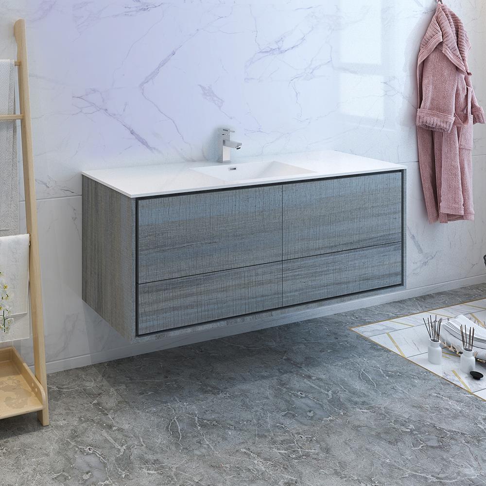 Fresca FCB9260OG-S-I Catania 60-in Ocean Gray Single sink Floating Bathroom Vanity with White Acrylic Top