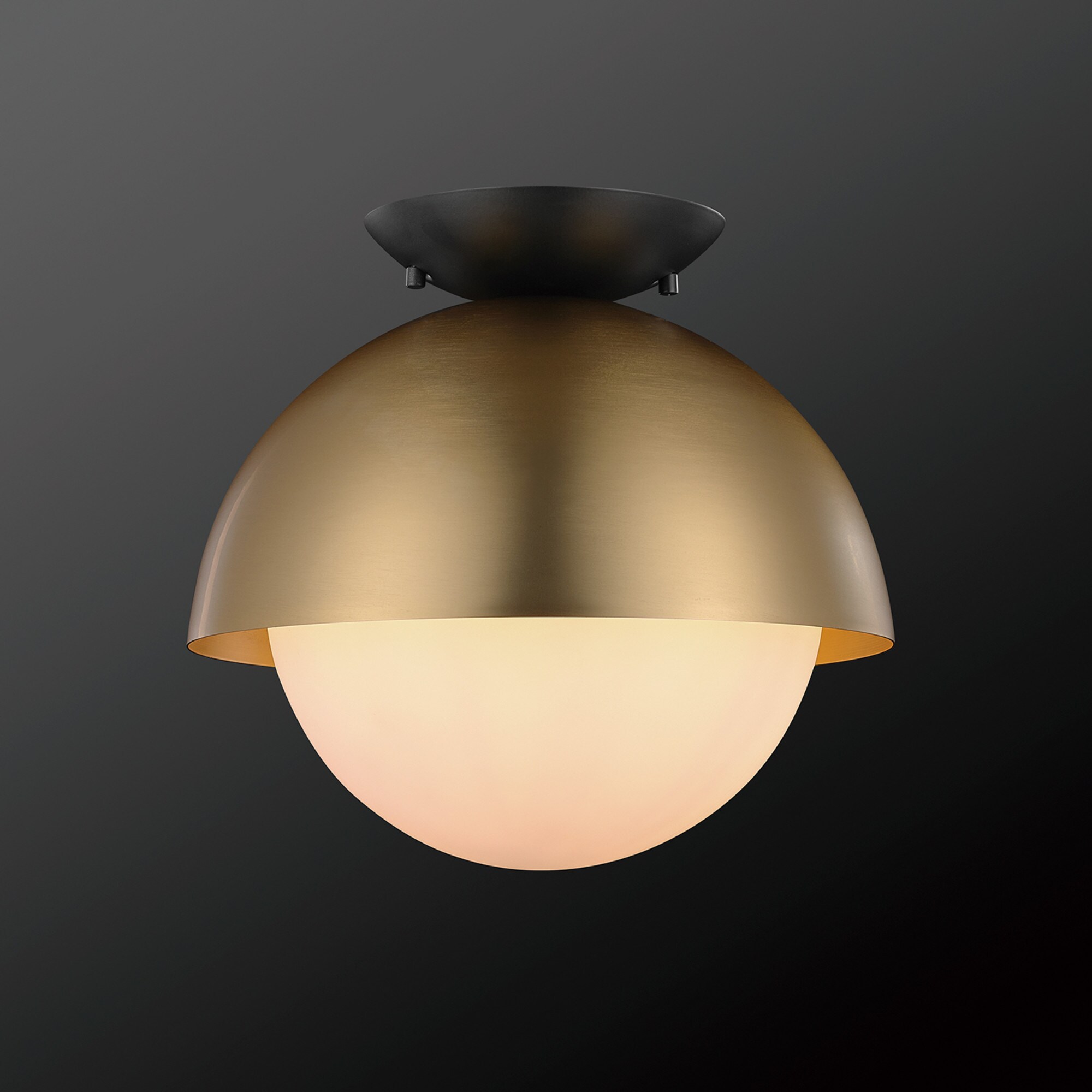 Oswald Matte Brass & Black 10" Globe Ceiling Light with Frosted Glass