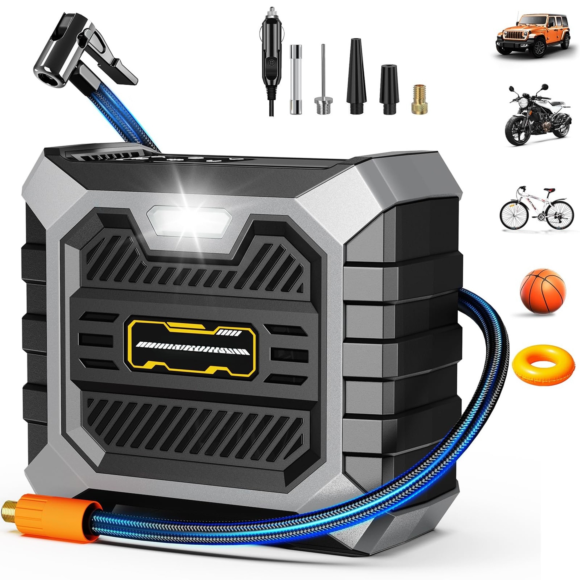 Angel Sar 12V Tire Inflator Portable Air Compressor with Digital Gauge for Car Tires Bike Motor
