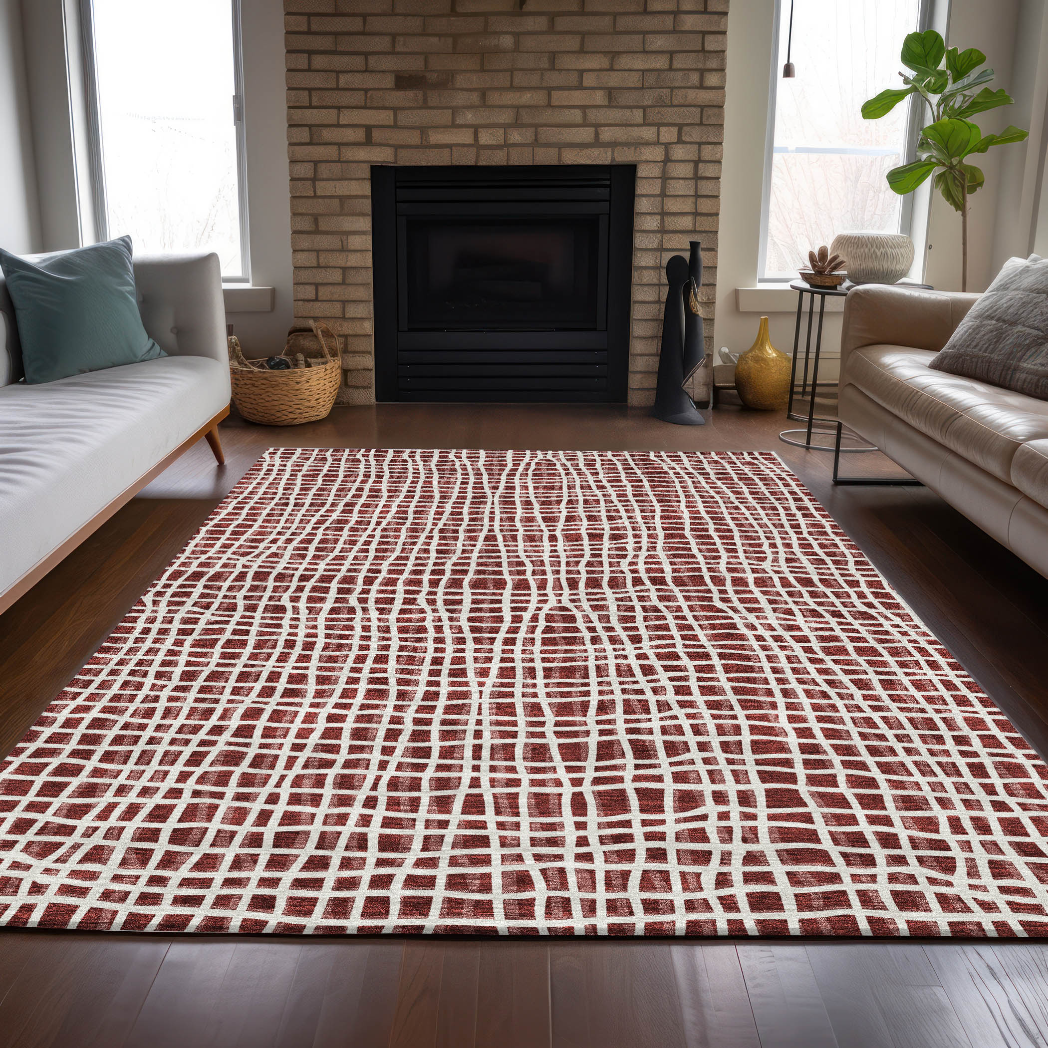 Addison Rugs ACN729BN8X10 Chantille ACN729BN 8 x 10 (ft) Polyester Burgundy Rectangular Indoor/Outdoor Geometric Machine washable Area rug