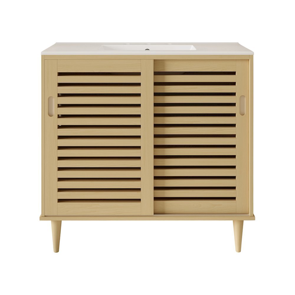 Swiss Madison - Delice 36 Freestanding Bathroom Vanity Natural Oak 3-Hole Widespread Sink Top