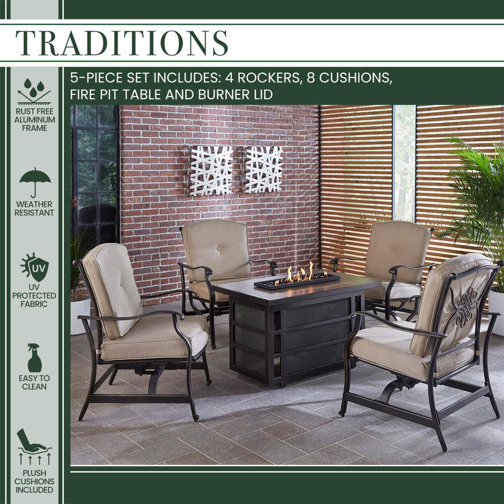 Hanover TRAD5PCRECFP-TAN Patio-Conversation-Sets - View #2
