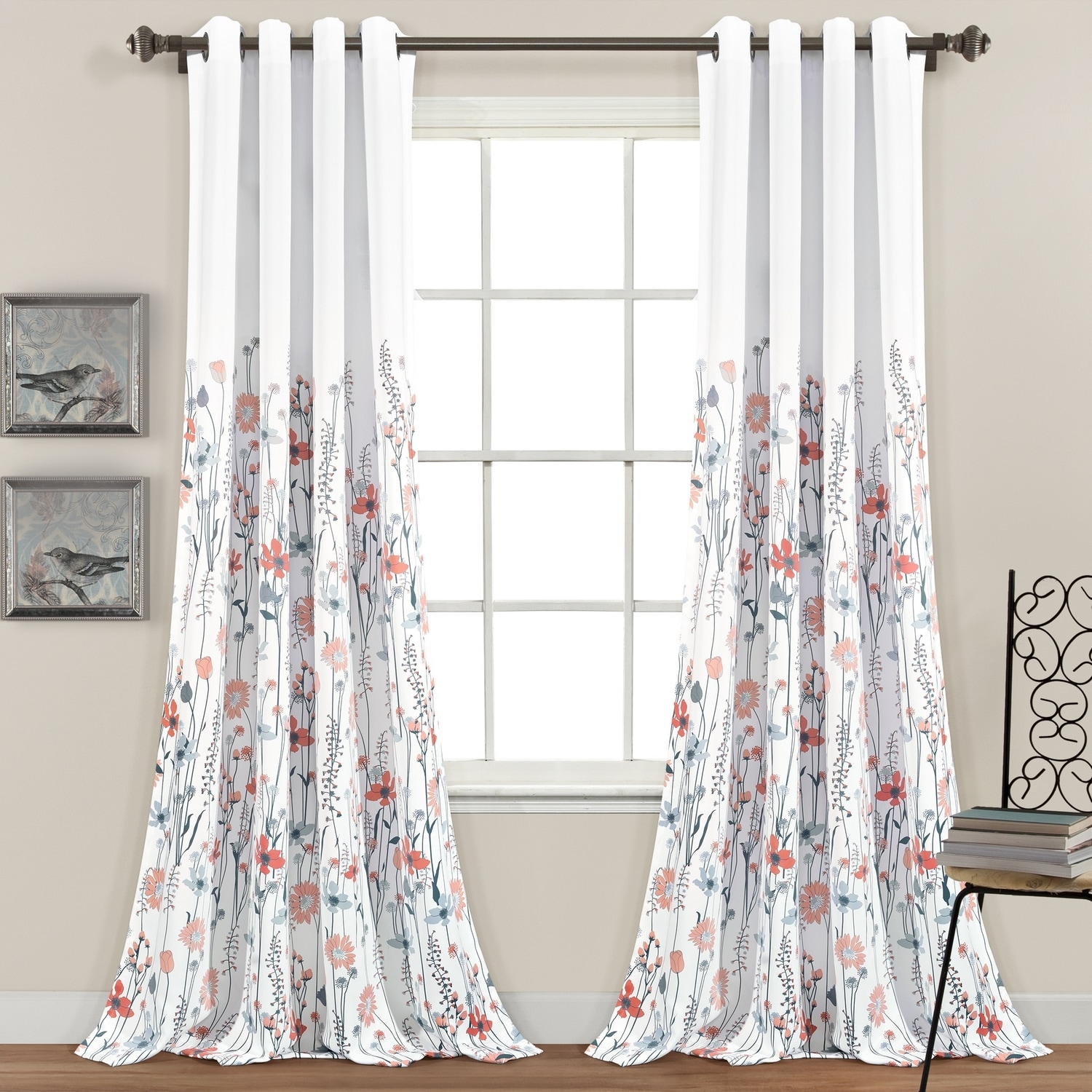 Lush Decor 16T005594 84-Inches Blue Floral Light filtering Grommet Curtain panel pair