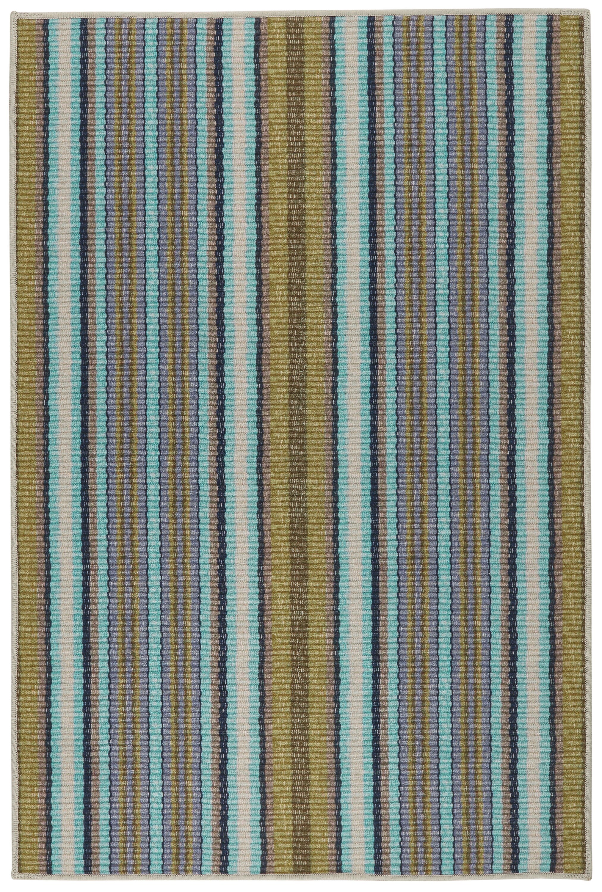 DASH & ALBERT DA2057-35 3 x 5 (ft) Polyester Green Rectangular Indoor Stripe Farmhouse/Cottage Machine washable Runner rug