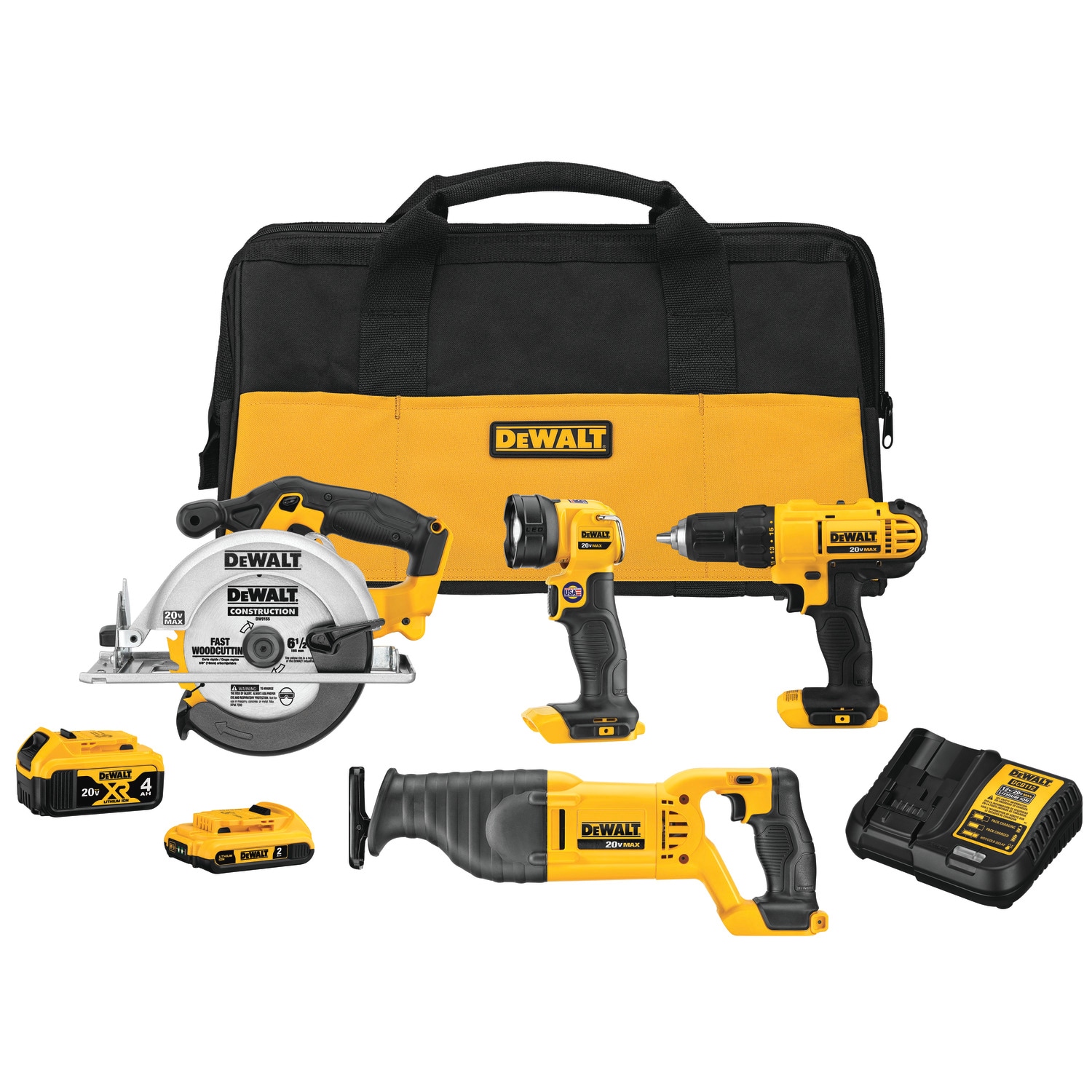 DEWALT 20V MAX 4-Tool Brushless Power Tool Combo Kit with Soft Case  (2-Batteries and Charger Included) in the Power Tool Combo Kits department  at