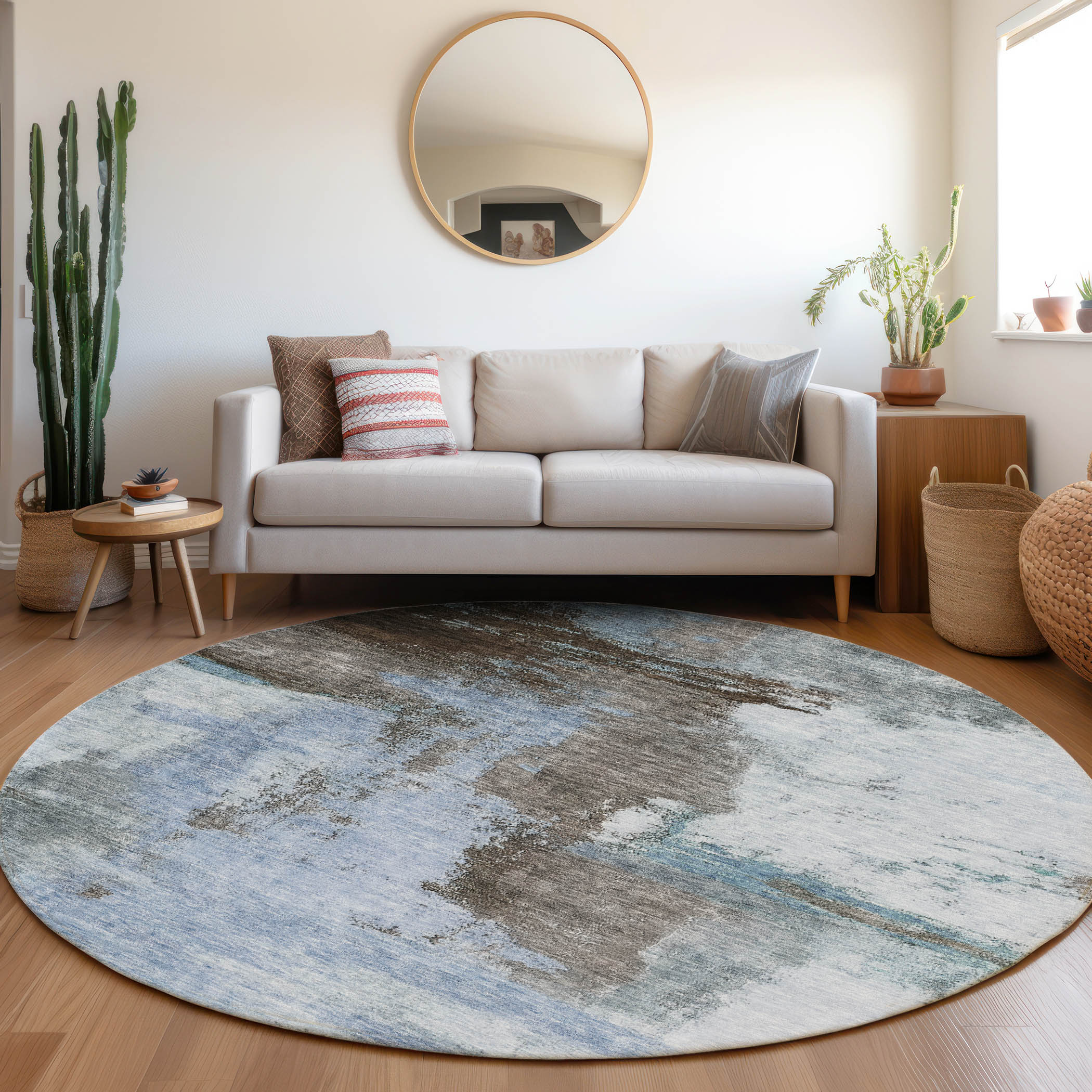 Addison Rugs ACN1068BU8RO Chantille ACN1068BU 8 x 8 (ft) Polyester Blue Round Indoor/Outdoor Geometric Machine washable Area rug