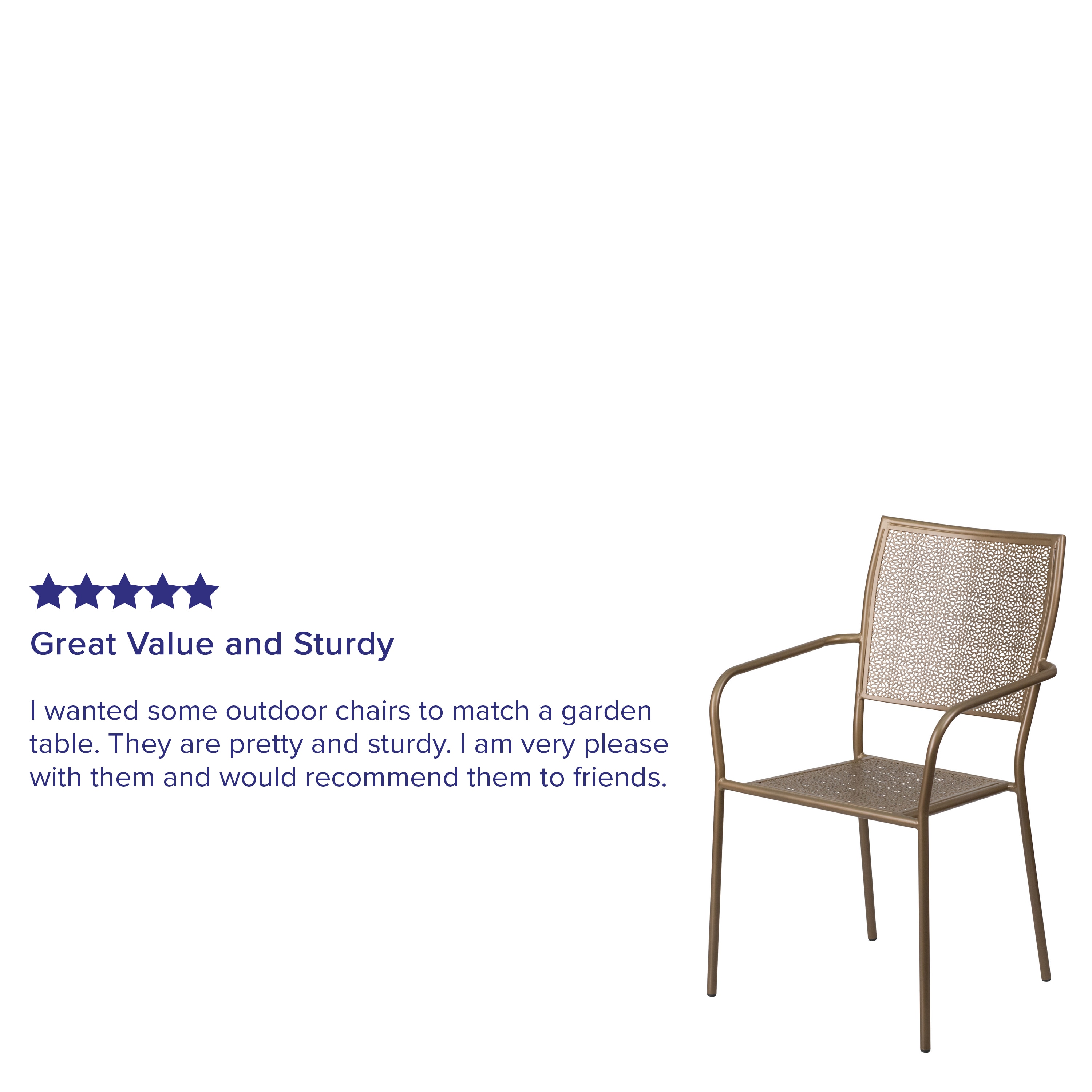 Gold Rain Flower Metal Patio Arm Chair