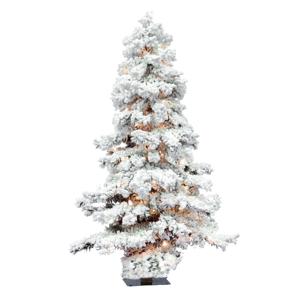 Vickerman A806241 4-Feet Pre-lit Flocked White Artificial Christmas Tree with White Incandescent Lights