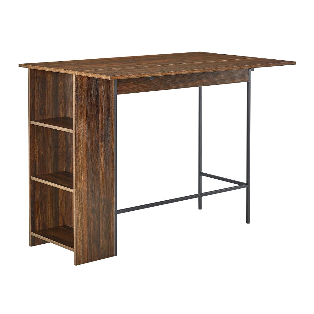 Walker Edison LWW48LNDLDW Dark Walnut Traditional Extending Drop leaf Counter Table, Composite with Black Metal 48-Inches L x 36-Inches H