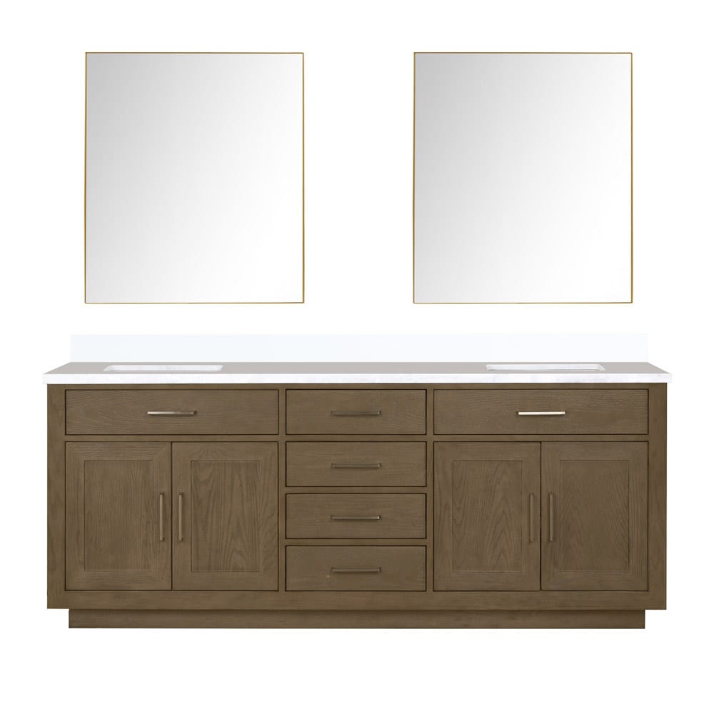 Lexora LVGI80DR310 Gilroy 80-in Grey Oak Undermount Double Sink Bathroom Vanity with White Cultured Marble Top (Mirror Included)