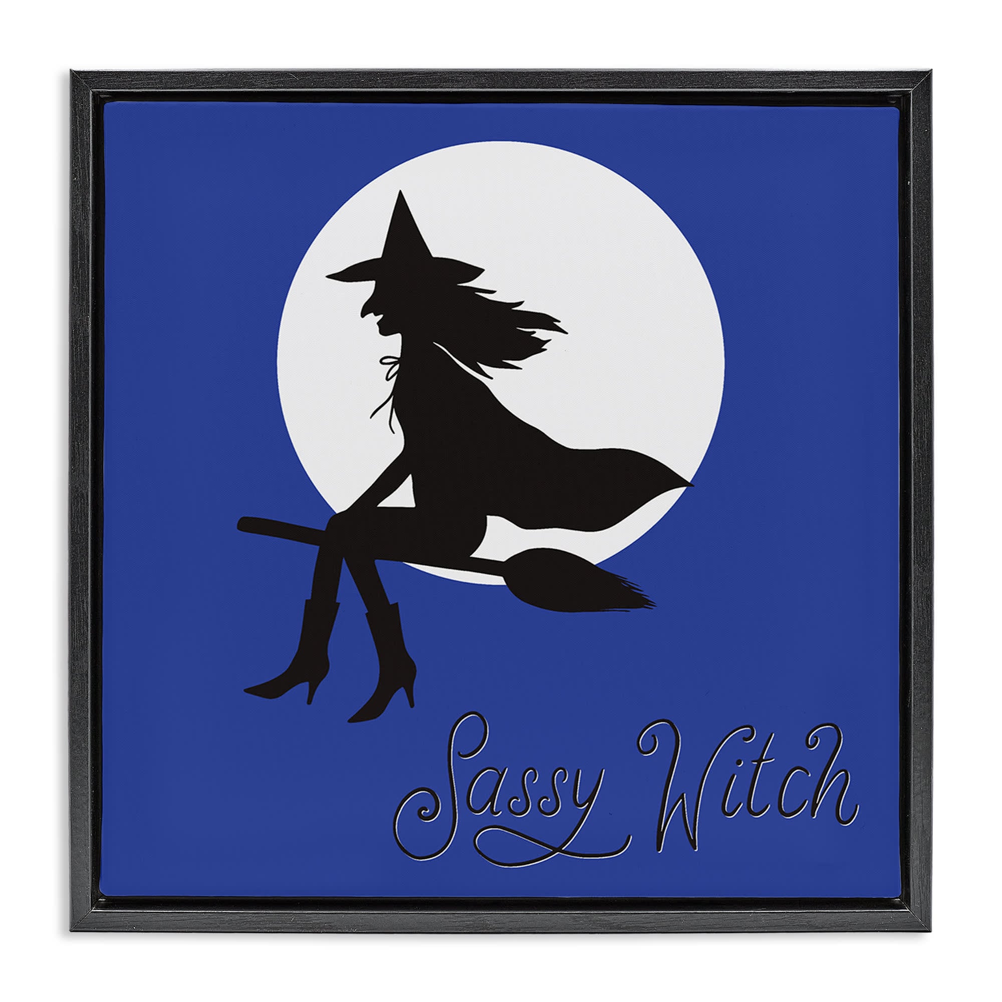 Stupell Industries BT-494-FFB-17X17 Sassy Witch and Full Moon Black Framed Floater Canvas Wall Art By Sazerelli Designs 18 x 18