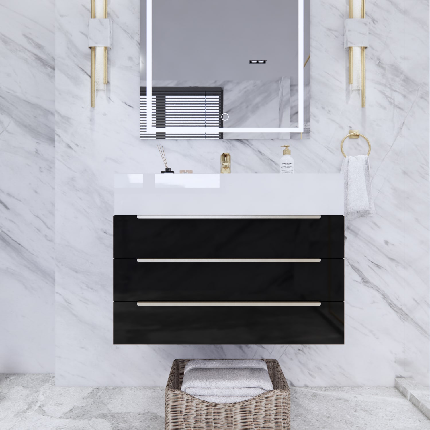 BV Better Vanity Bethany Single Sink Floating Bathroom Vanity with White Acrylic Top