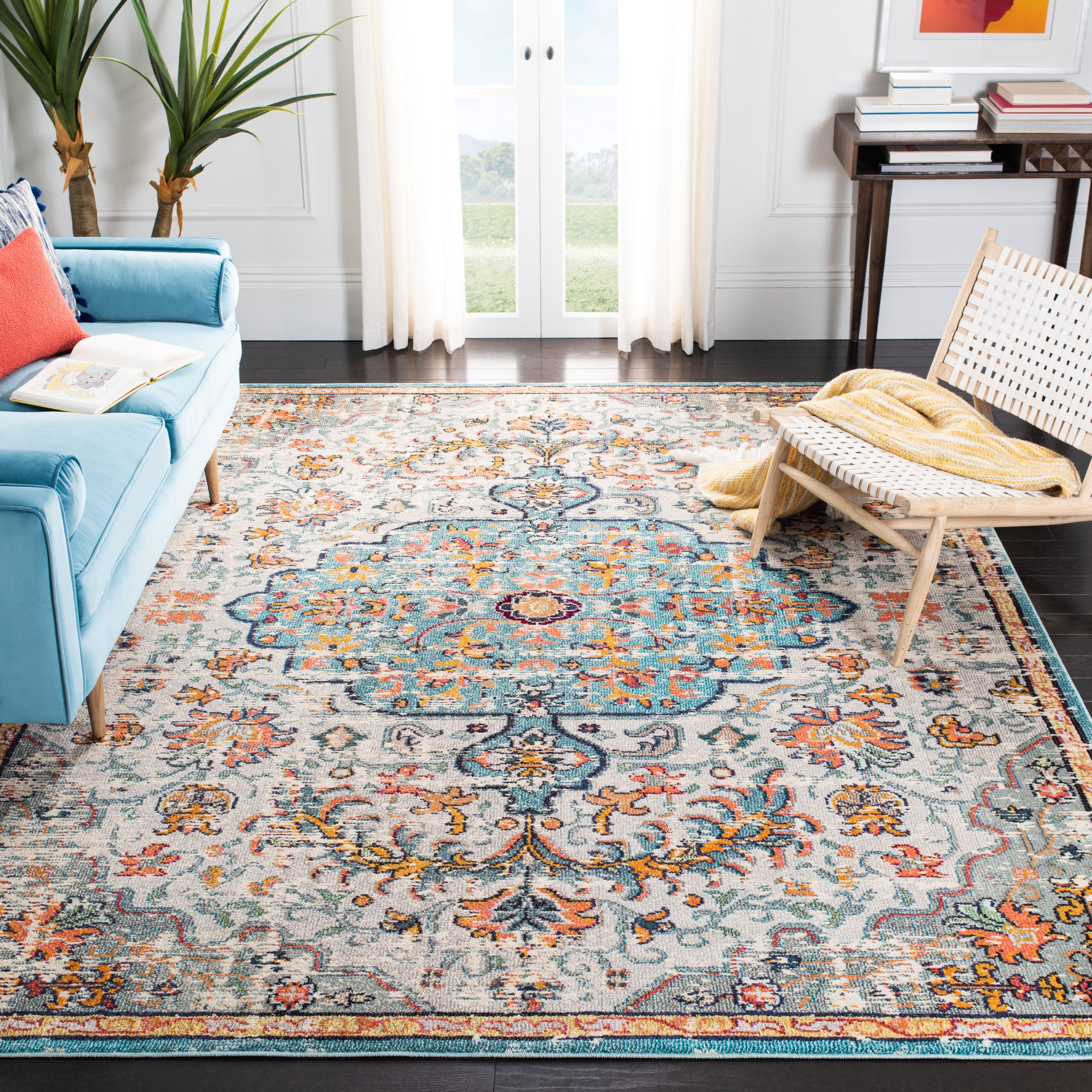Safavieh Madison Sudbury 9 x 12 Gray/Light Blue Indoor Distressed/Overdyed Vintage Area Rug