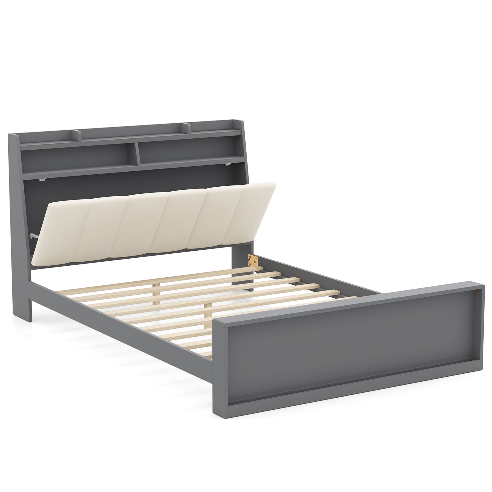 Iseryn DC16989GRF Grey Full Wood Bed frame Bed with Storage