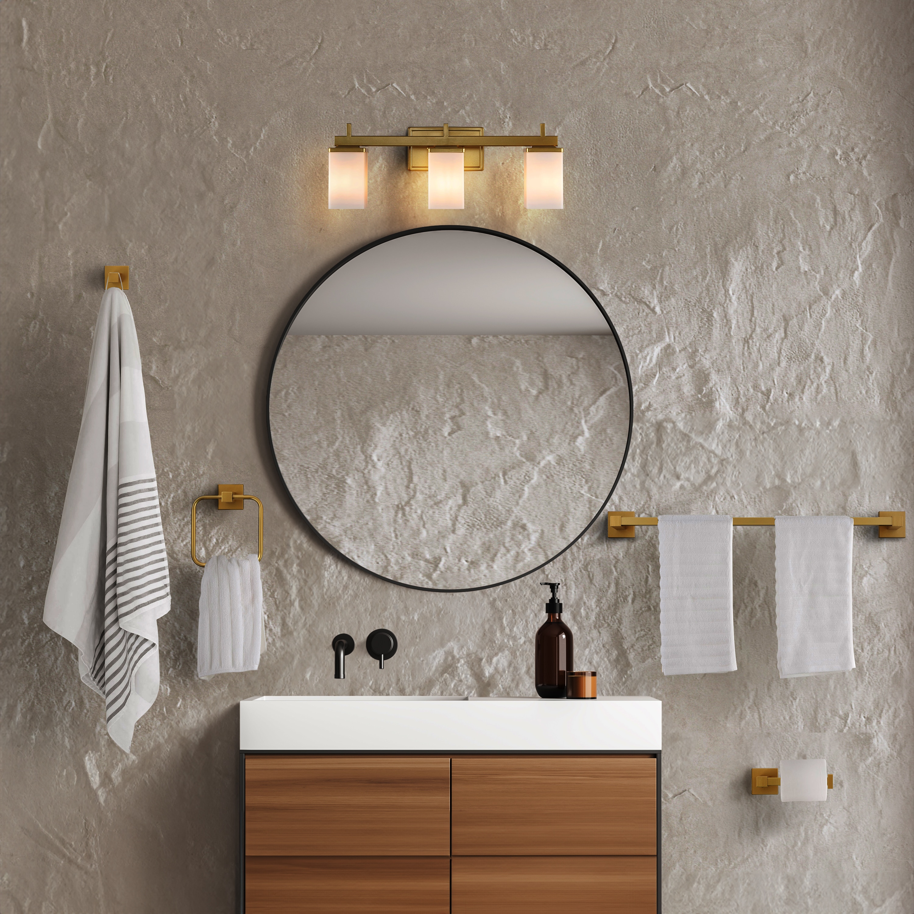 JONATHAN  Y JYL1501B Caia Modern Contemporary 5-Piece Vanity Light Set 22.38-in 3 -Light Brushed Gold Modern/contemporary Vanity light