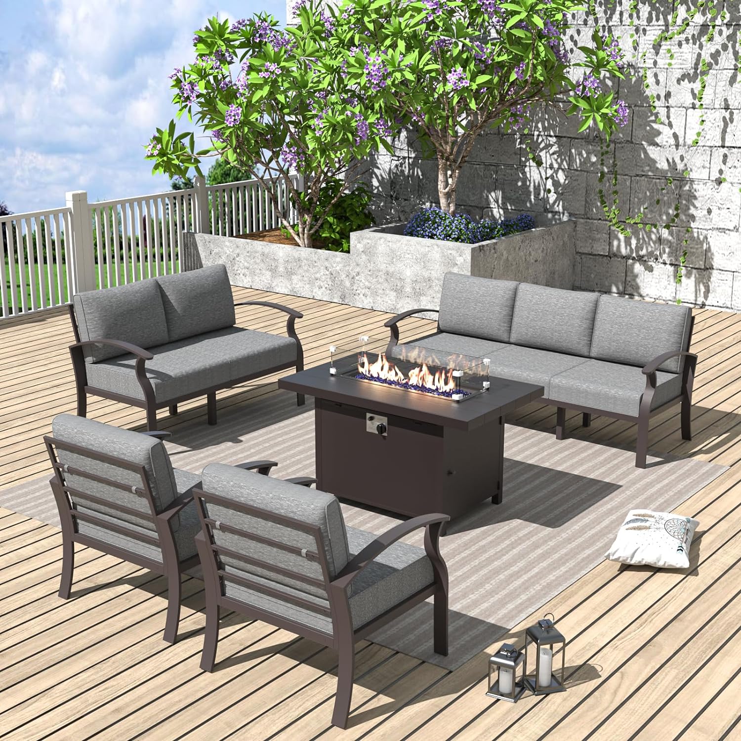 ALAULM LS-A-7S-GREY 5 -Piece Patio Conversation Set with Light Gray Cushions