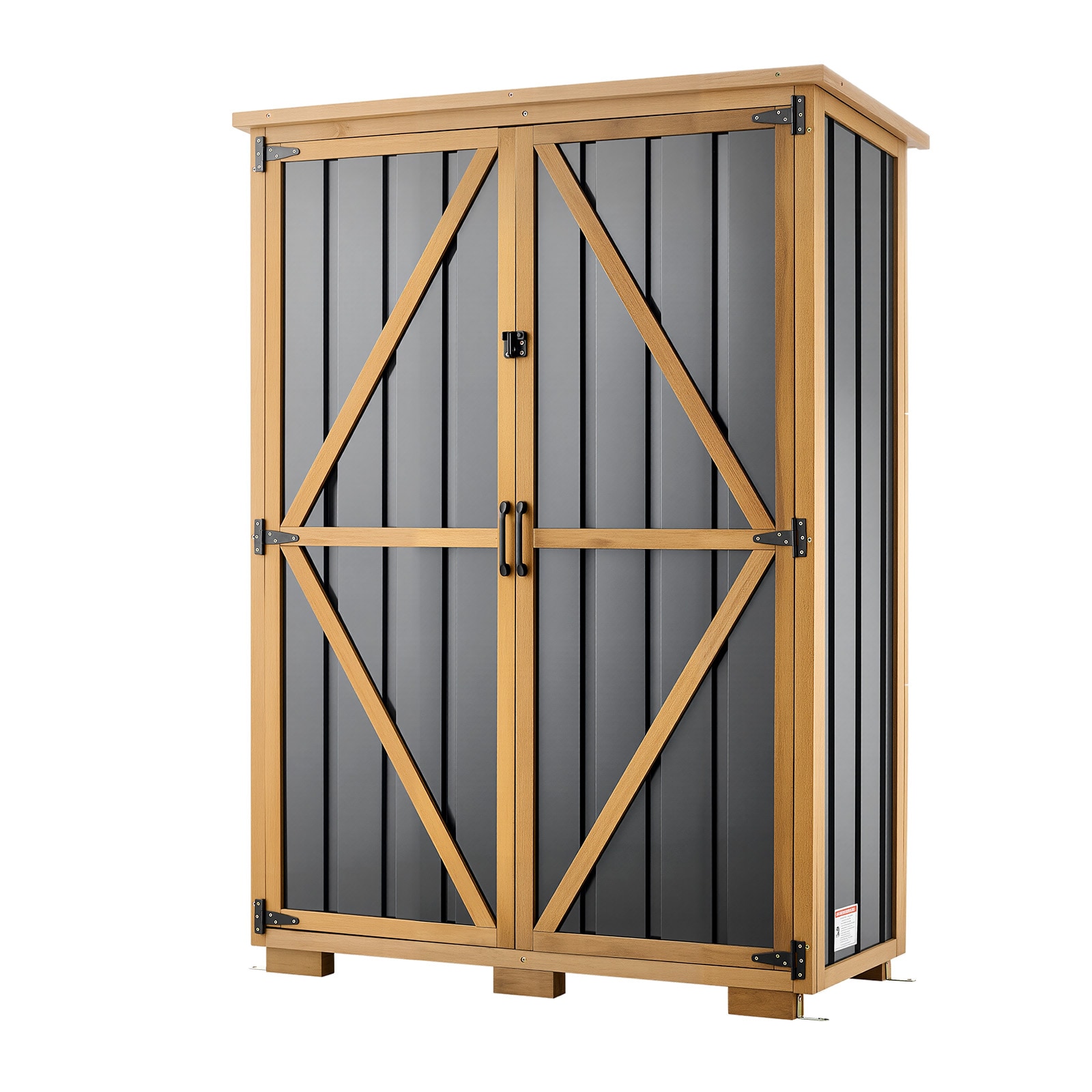 VEVOR Outdoor Storage Shed 46.06in x 62.99in Wood and Metal Garden Tool Shed with Lockable Doors and Sloped Roof Waterproof Outside Storage Cabinet with Shelves/Floor for Backyard Patio Lawn Black/Brown