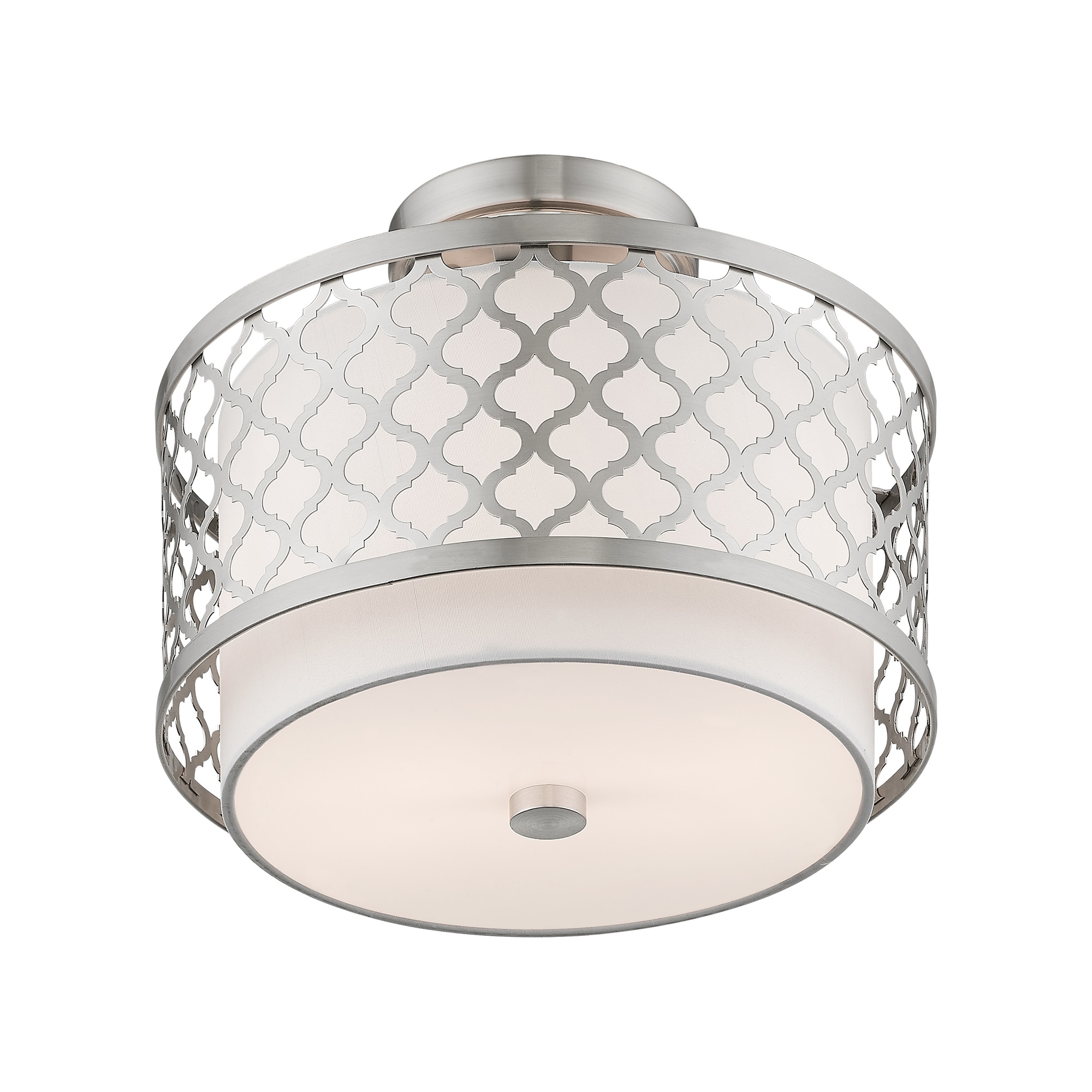 Brushed Nickel Drum Semi-Flush Mount Light with Glass Shade