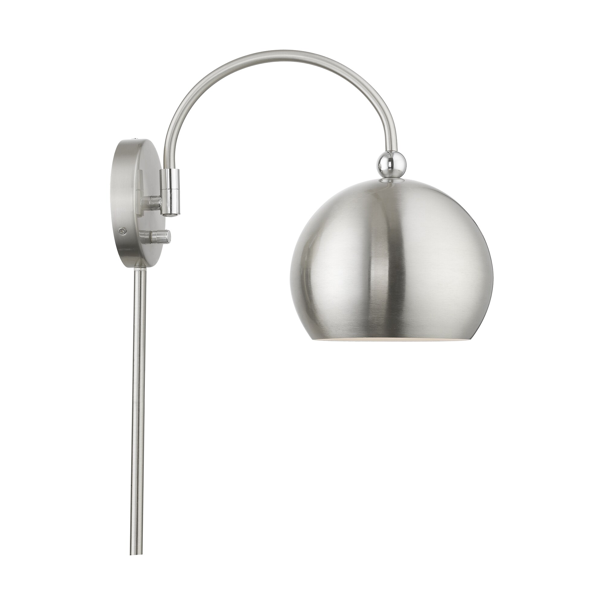 Stockton Modern Swing Arm Wall Lamp in Brushed Nickel with Polished Chrome