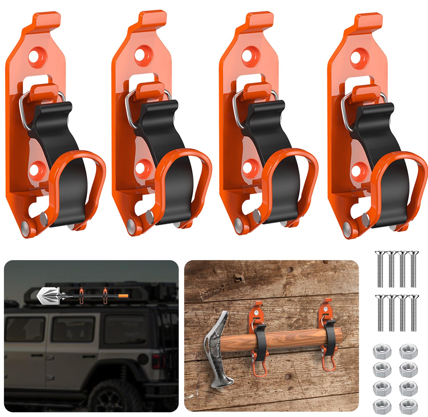 AKSCYZM  Metal Rubber Shovel Mount for Roof Rack Truck Bed Axe Jeep UTV Offroad Shovel Holder with Wall Mounting Kit Fits Tools 0.67 to 1.57 Inch