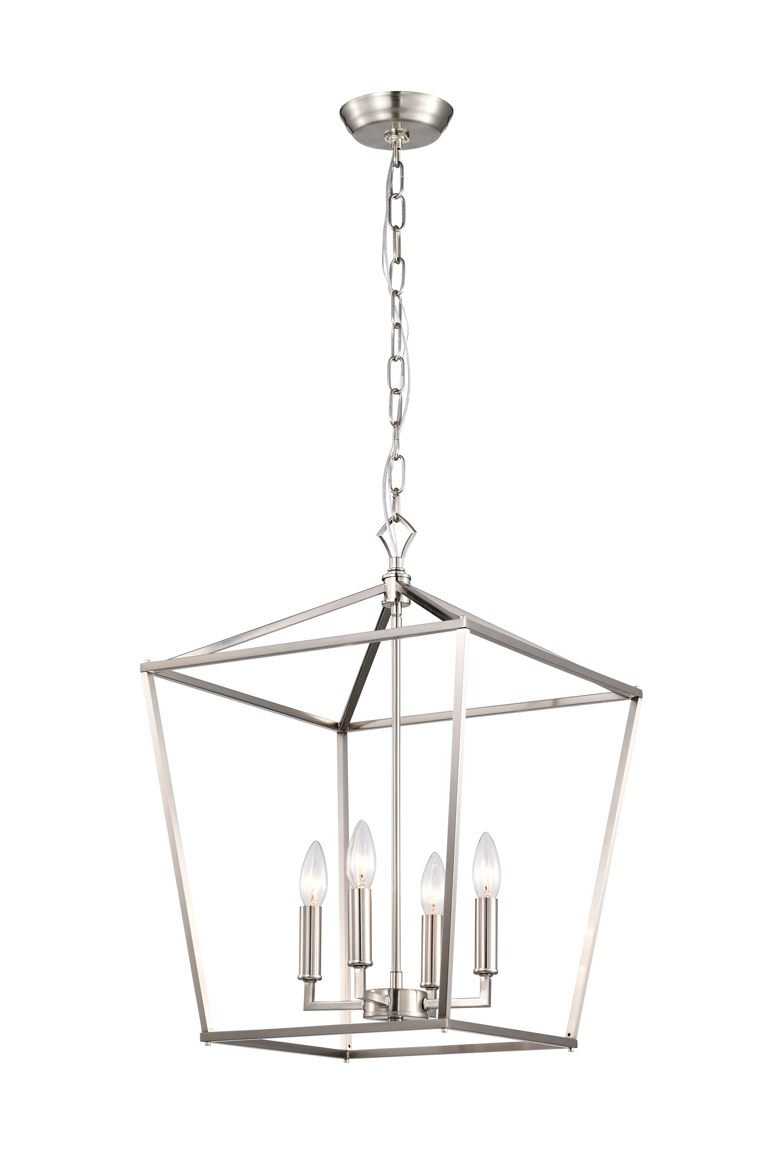 Brushed Nickel 4-Light Lantern Pendant Chandelier 16 in