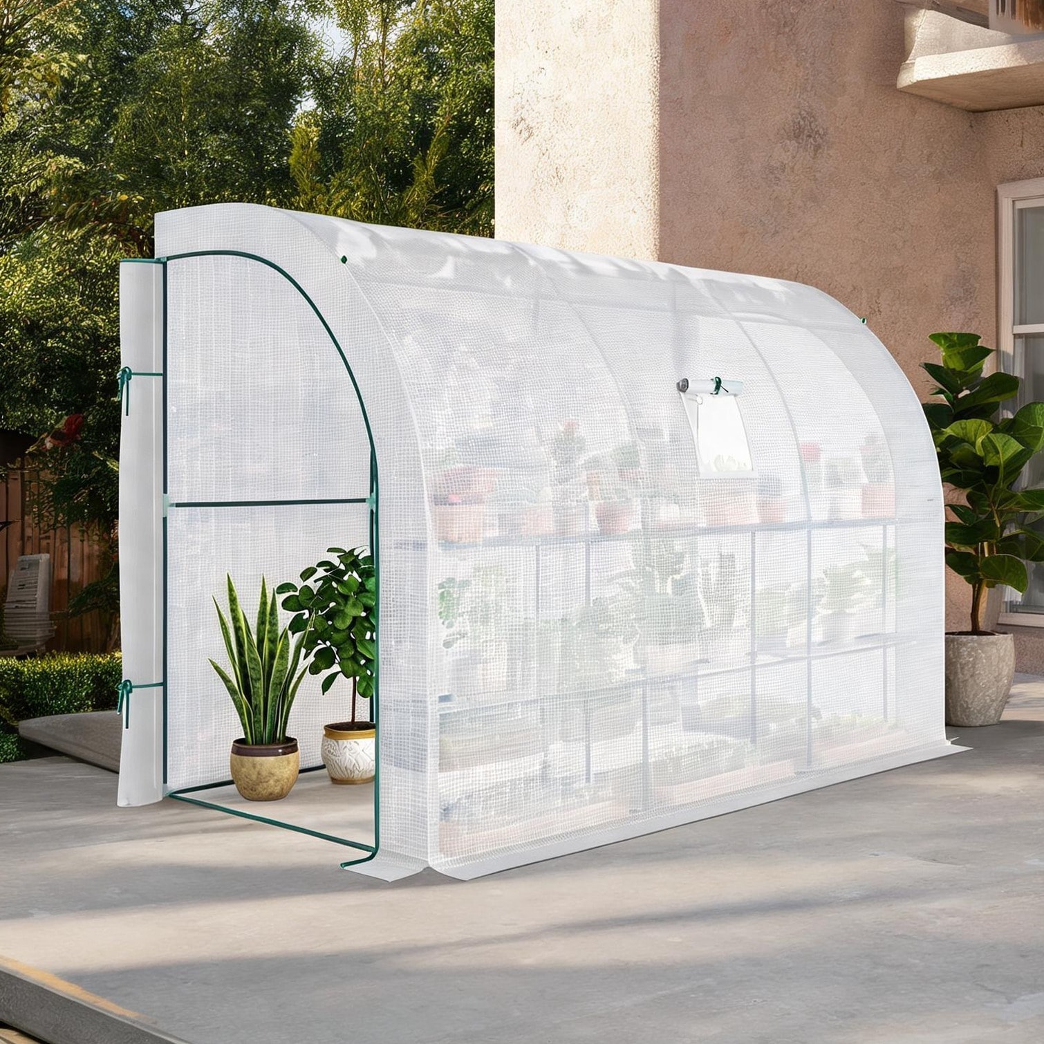 Tammesy - 10 x 5 x 7 ft White PE Cover and Steel Greenhouse Walk-In Access for Outdoor Space