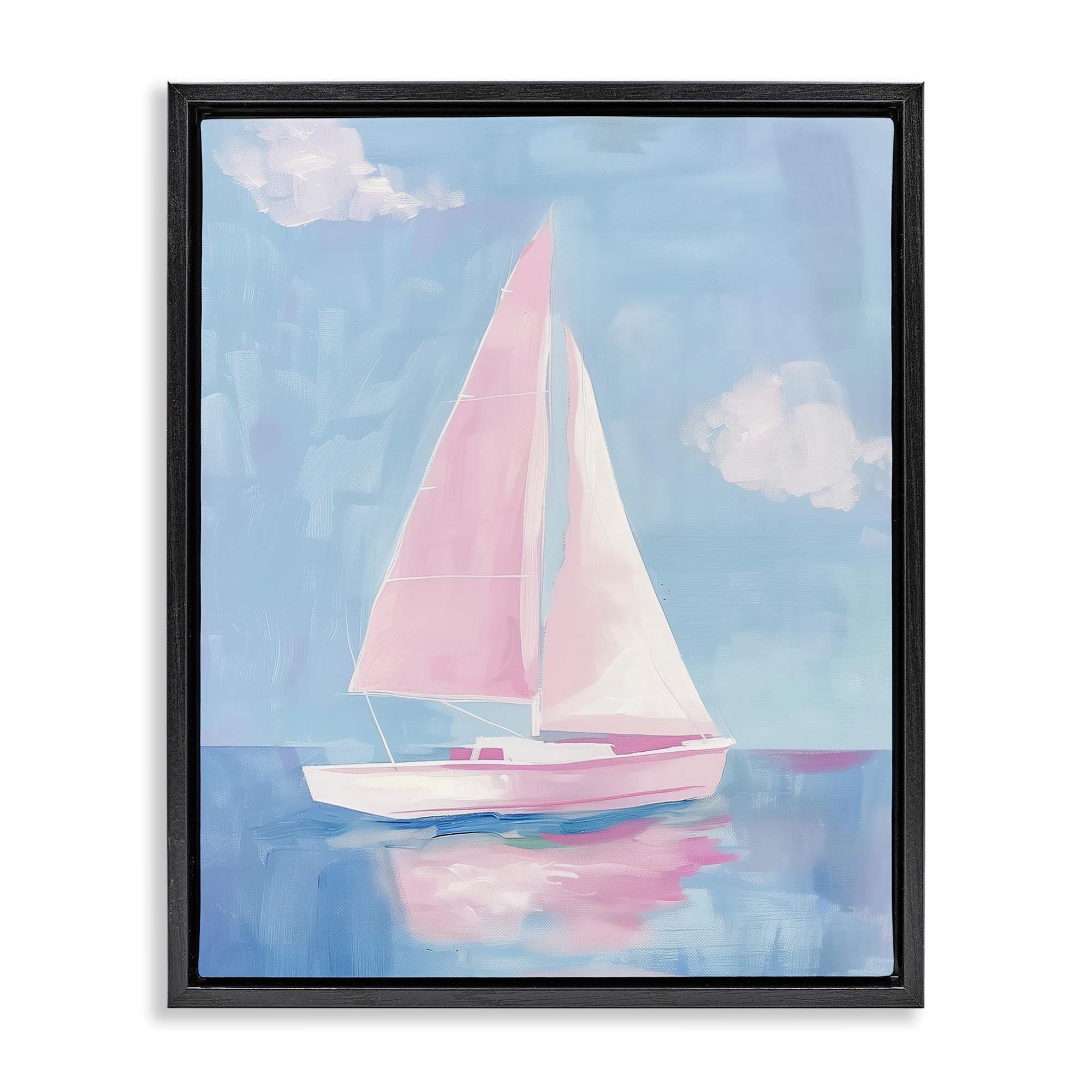 Stupell Industries BT-694-FFB-16X20 Muted Pink Sailboat Black Framed Floater Canvas Wall Art By Arlington Prints 17 x 21