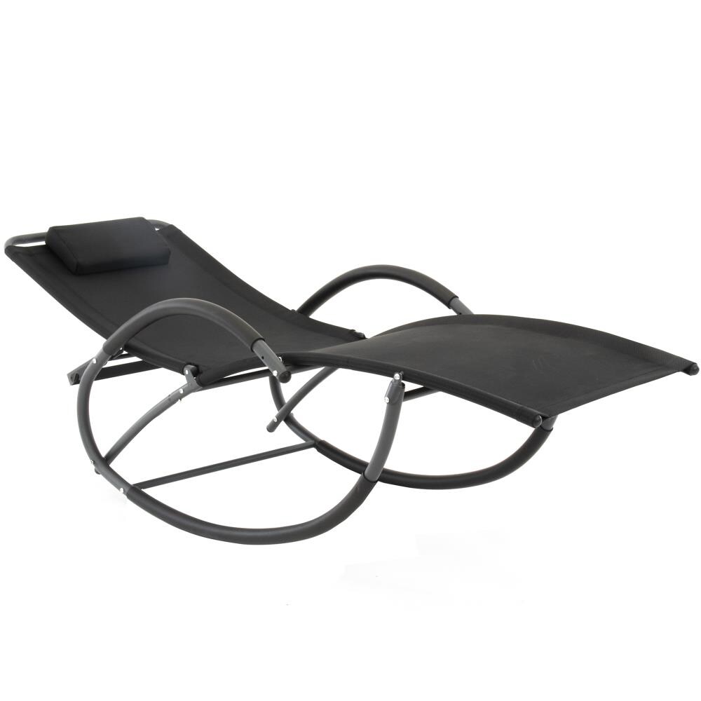 Vivere WAVELAZE Black Steel Frame Chaise Lounge Chair with Black Mesh ...