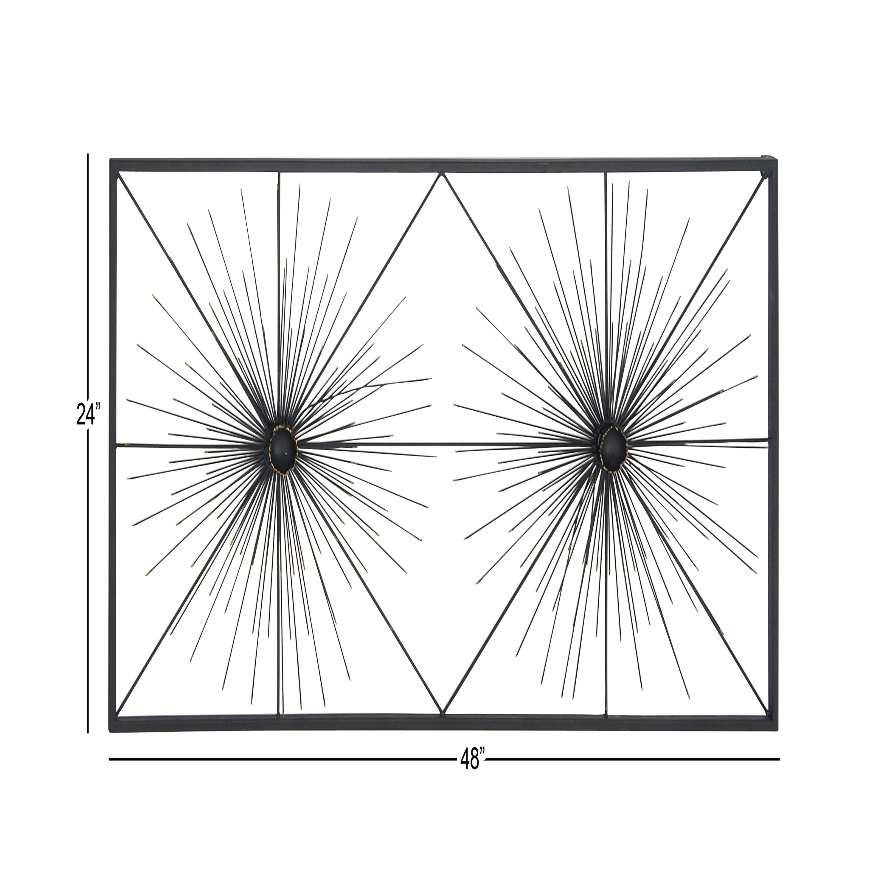 Black Iron Starburst Wall Sculpture with Frame, 24" x 48"